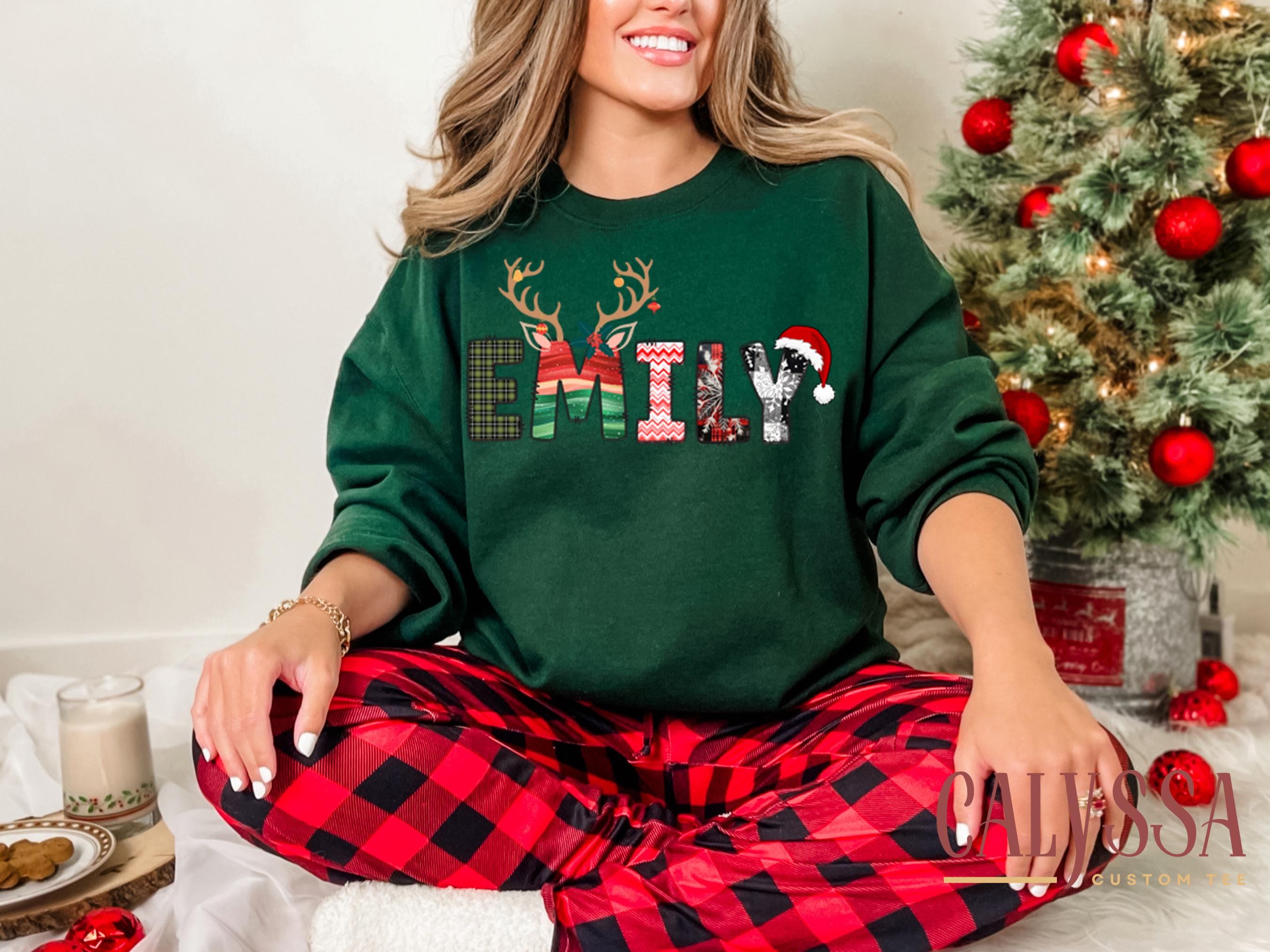 Family Christmas Name Shirt, Doodle Alphabet Family Christmas Shirt, Personalized Christmas Family T-Shirt, Custom Christmas Shirt With Name