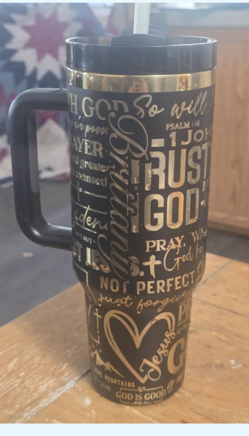 Bible Verse Stanley Tumbler – Personalized Christian Gift for Him or Her – Laser Engraved Stainless Steel Cup – Faith & Scripture Mug