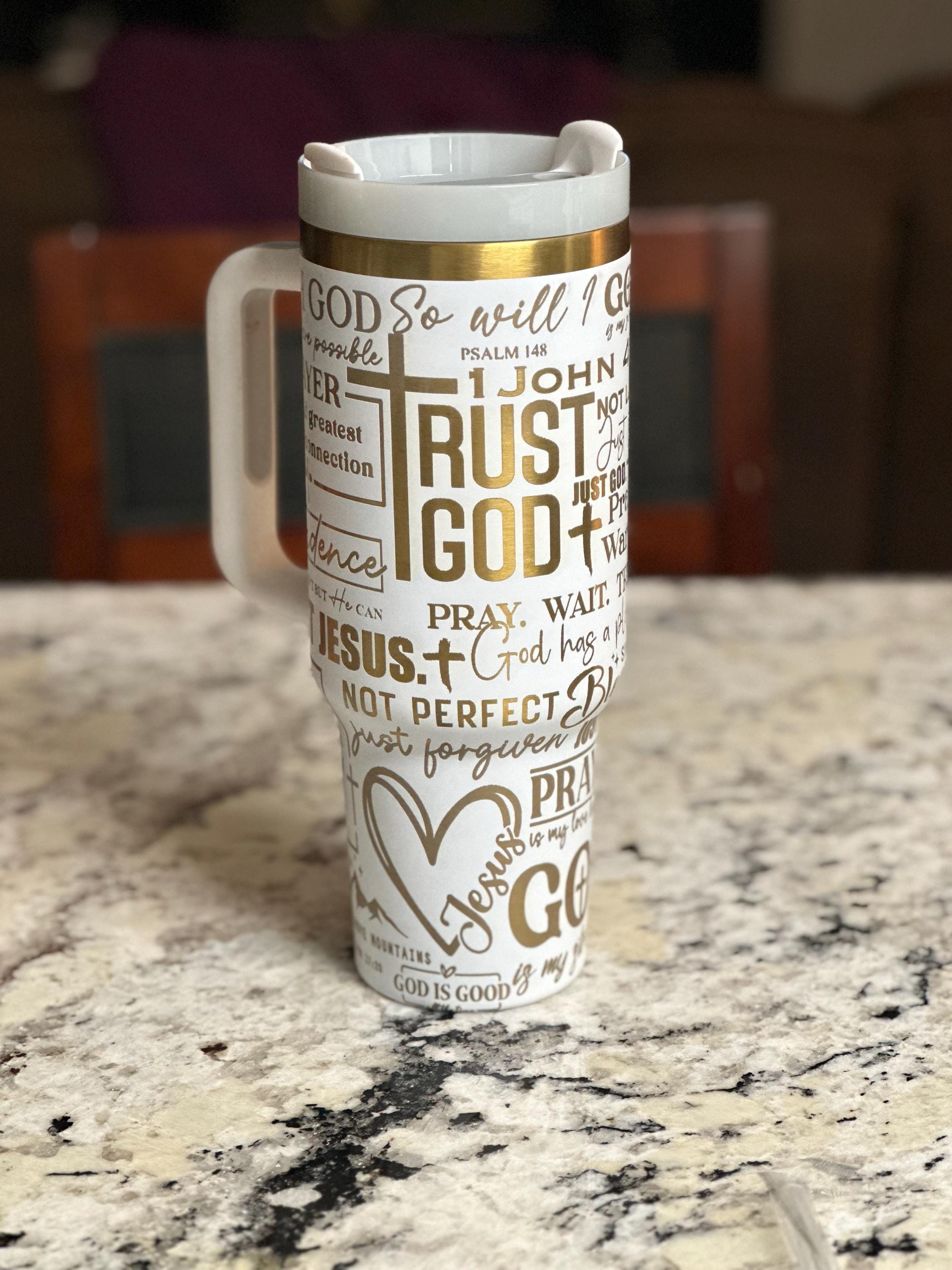 Bible Verse Stanley Tumbler – Personalized Christian Gift for Him or Her – Laser Engraved Stainless Steel Cup – Faith & Scripture Mug
