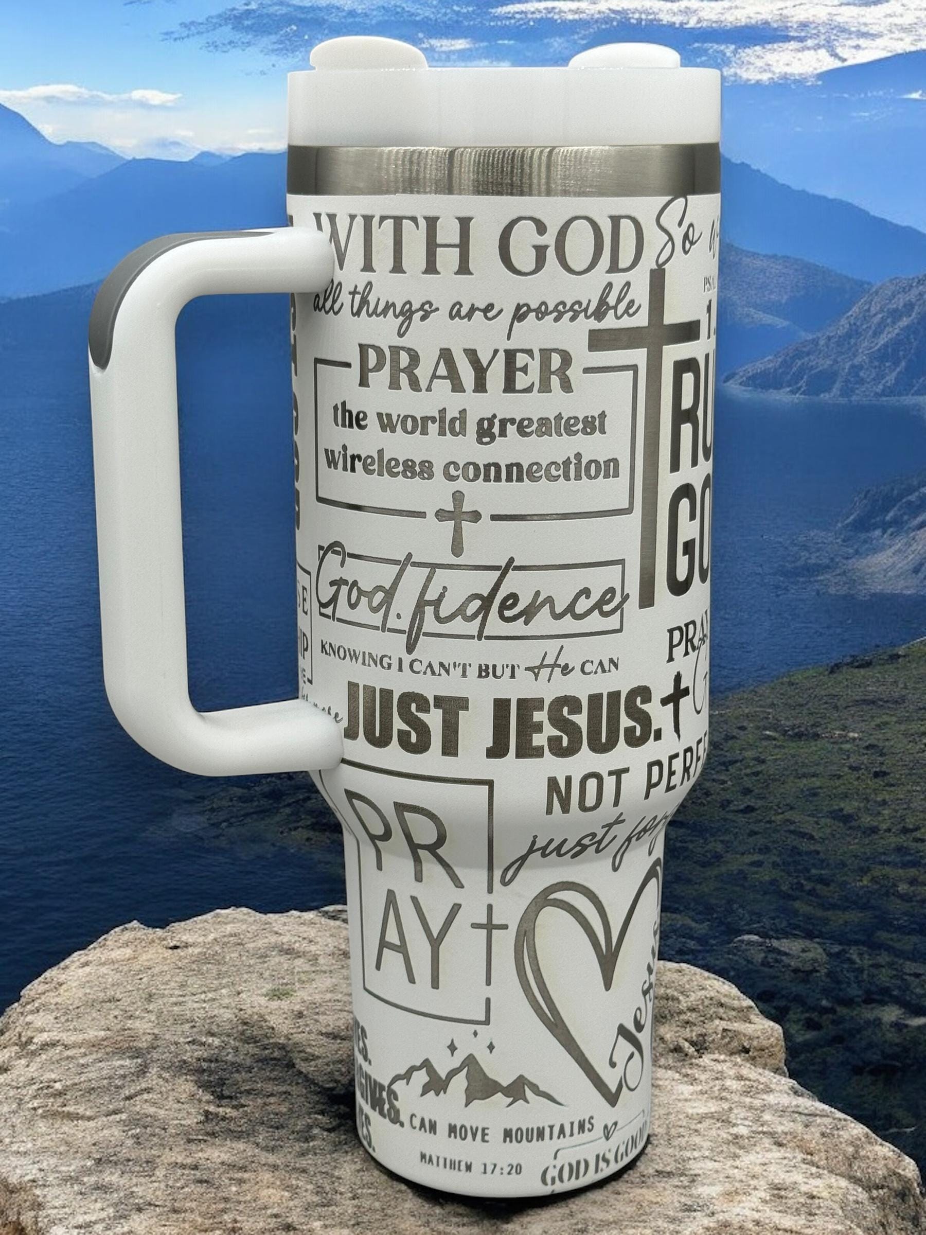 Bible Verse Stanley Tumbler – Personalized Christian Gift for Him or Her – Laser Engraved Stainless Steel Cup – Faith & Scripture Mug