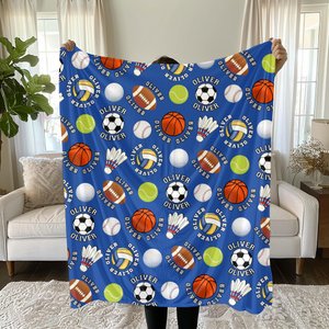 Personalized Kids Sports Baby Name Blanket: Custom Baseball Football Basketball Soccer Little Athlete Blanket