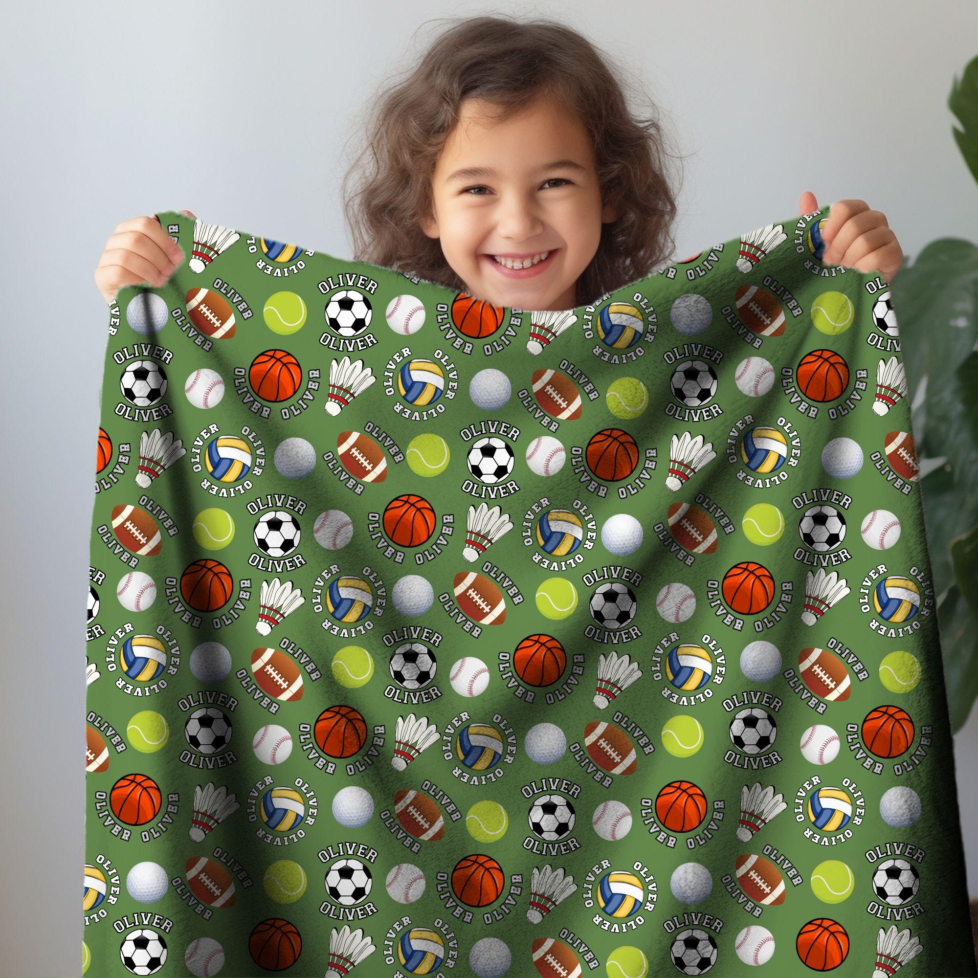 Personalized Kids Sports Baby Name Blanket: Custom Baseball Football Basketball Soccer Little Athlete Blanket