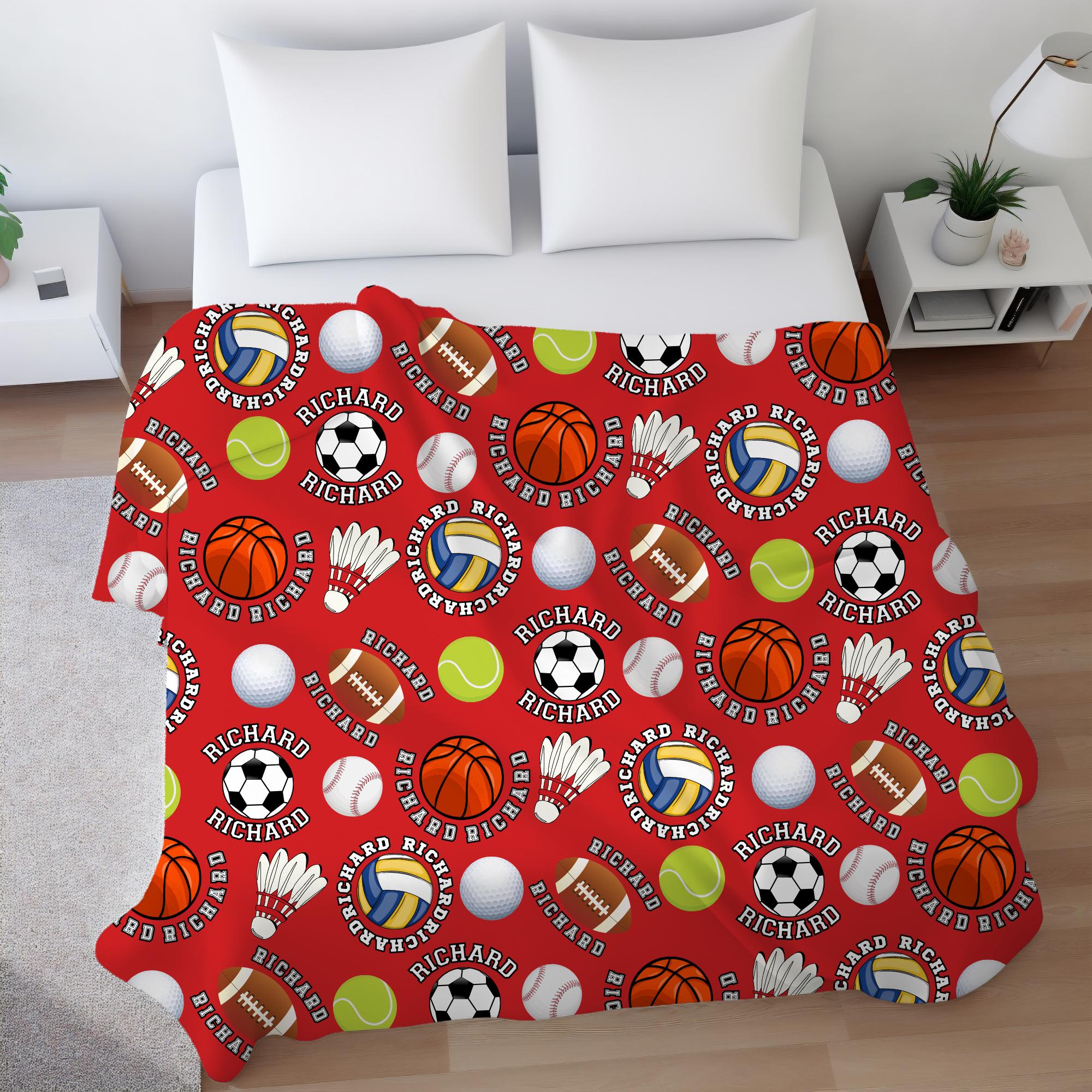 Personalized Kids Sports Baby Name Blanket: Custom Baseball Football Basketball Soccer Little Athlete Blanket