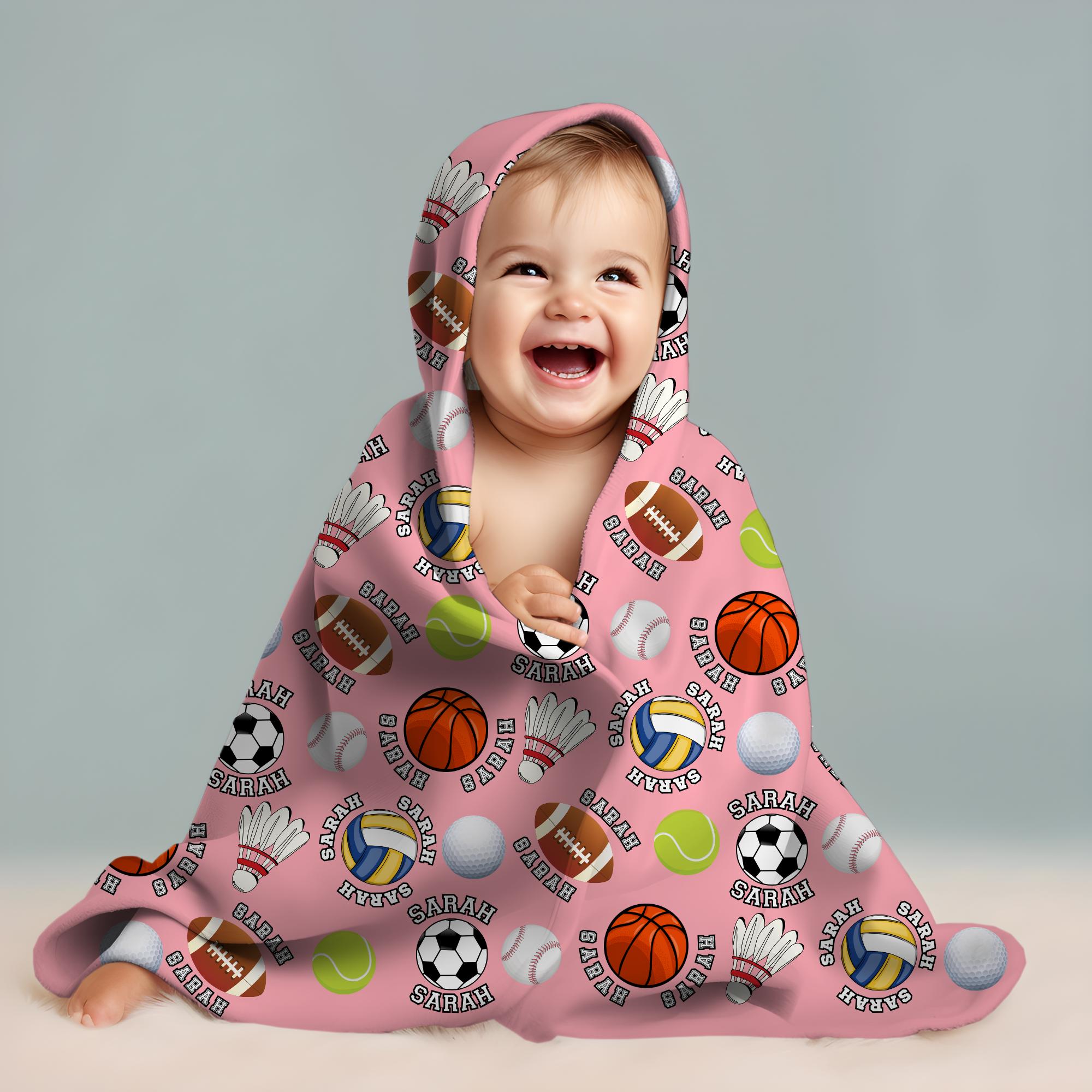 Personalized Kids Sports Baby Name Blanket: Custom Baseball Football Basketball Soccer Little Athlete Blanket