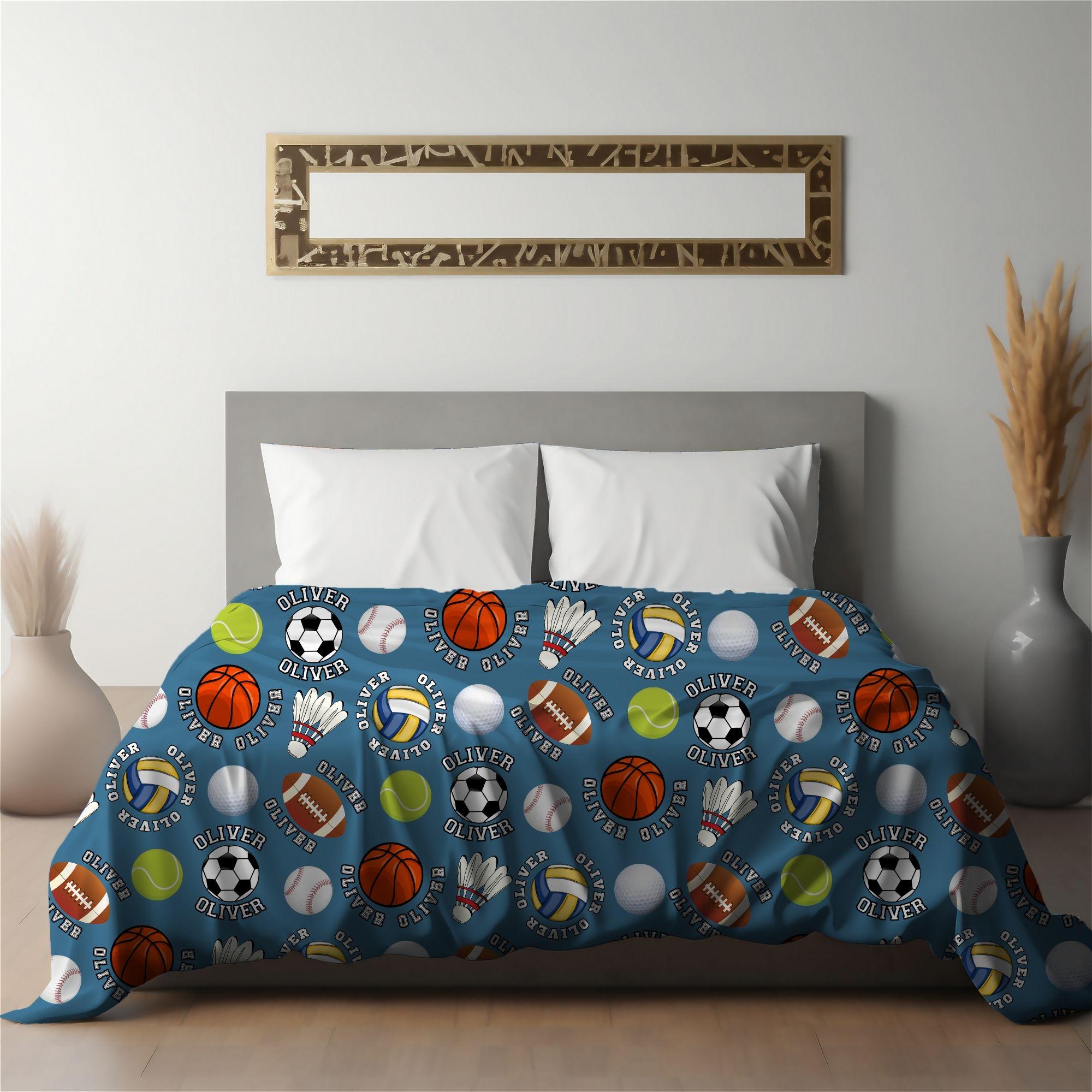 Personalized Kids Sports Baby Name Blanket: Custom Baseball Football Basketball Soccer Little Athlete Blanket