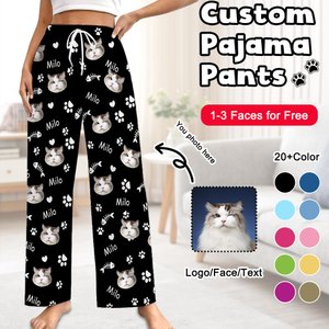 Custom Pajama Pants, Cat Pajama Pants, Face Pajamas with Pocket, Mens Pajamas, Bachelorette Party Gifts, Christmas Gifts, Pet Lover Gifts