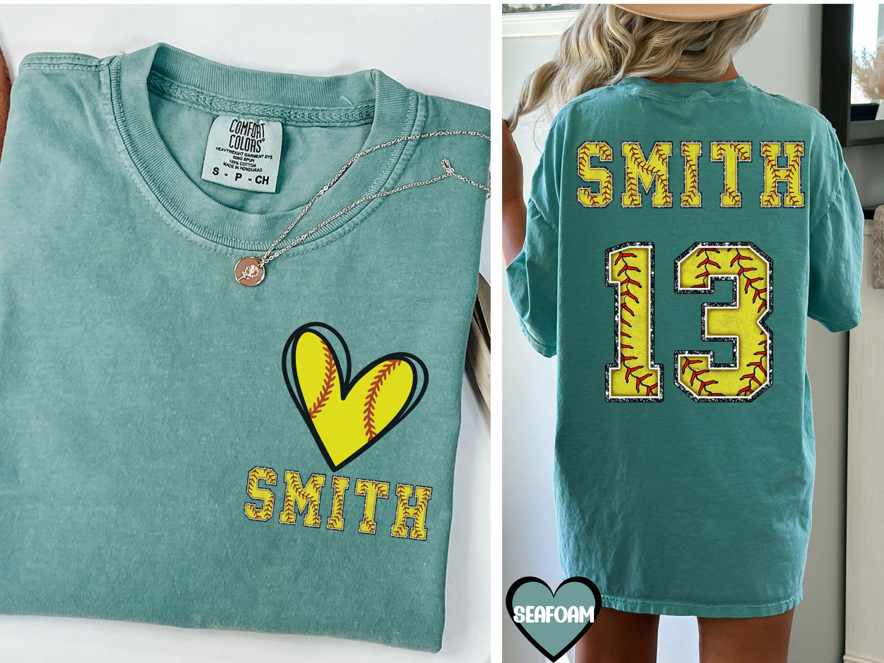 Softball mom shirt comfort colors, Tball mom custom softball gift, softball pocket momshirt, Two sided sport shirt, Softball heart shirt