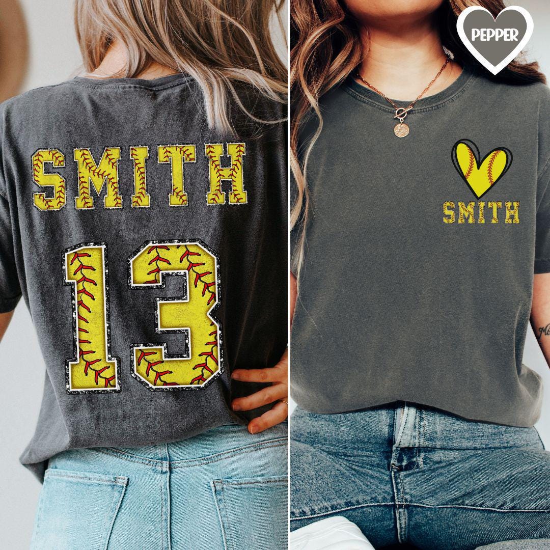Softball mom shirt comfort colors, Tball mom custom softball gift, softball pocket momshirt, Two sided sport shirt, Softball heart shirt