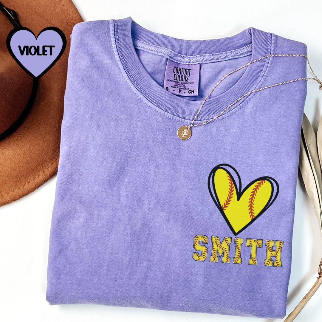Softball mom shirt comfort colors, Tball mom custom softball gift, softball pocket momshirt, Two sided sport shirt, Softball heart shirt