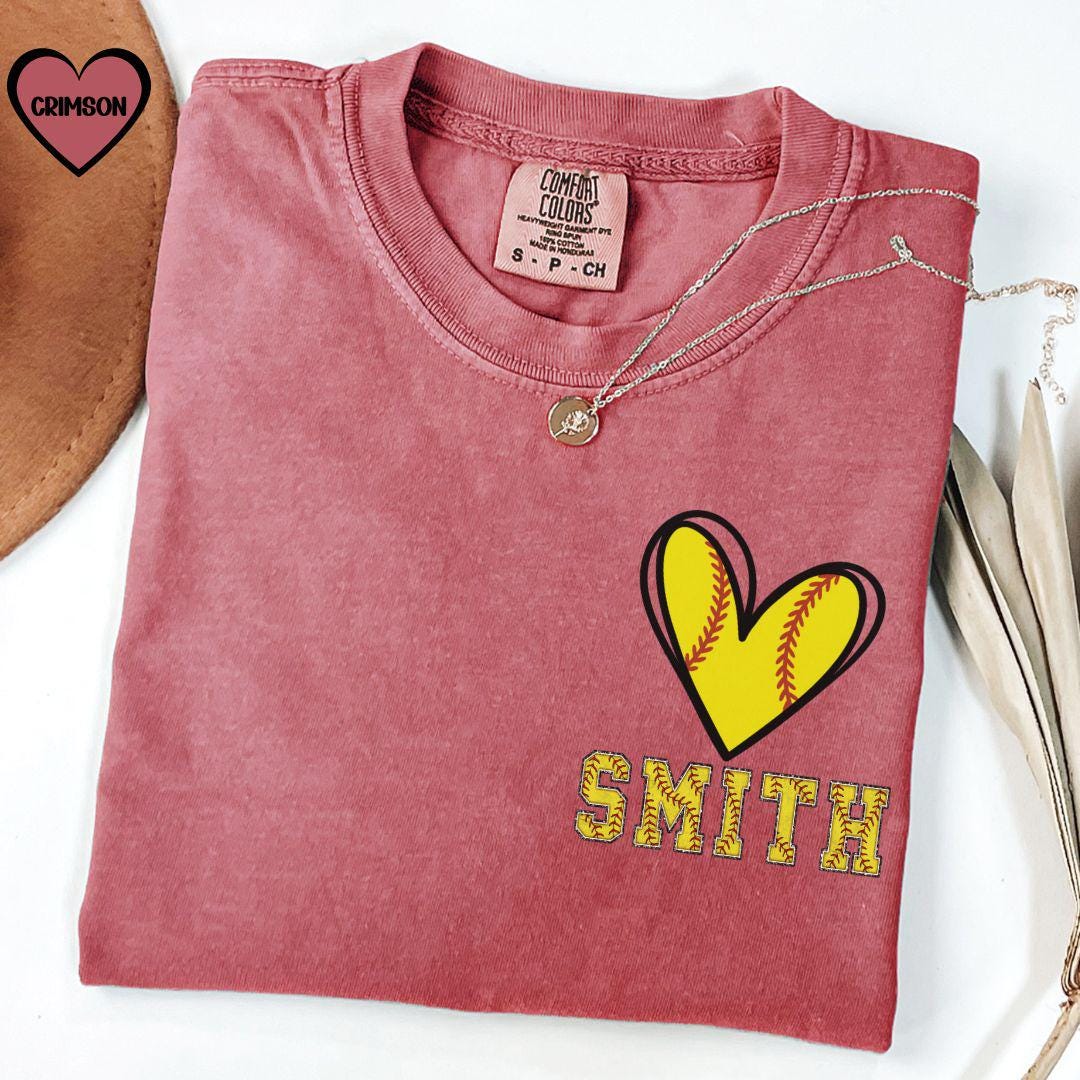 Softball mom shirt comfort colors, Tball mom custom softball gift, softball pocket momshirt, Two sided sport shirt, Softball heart shirt