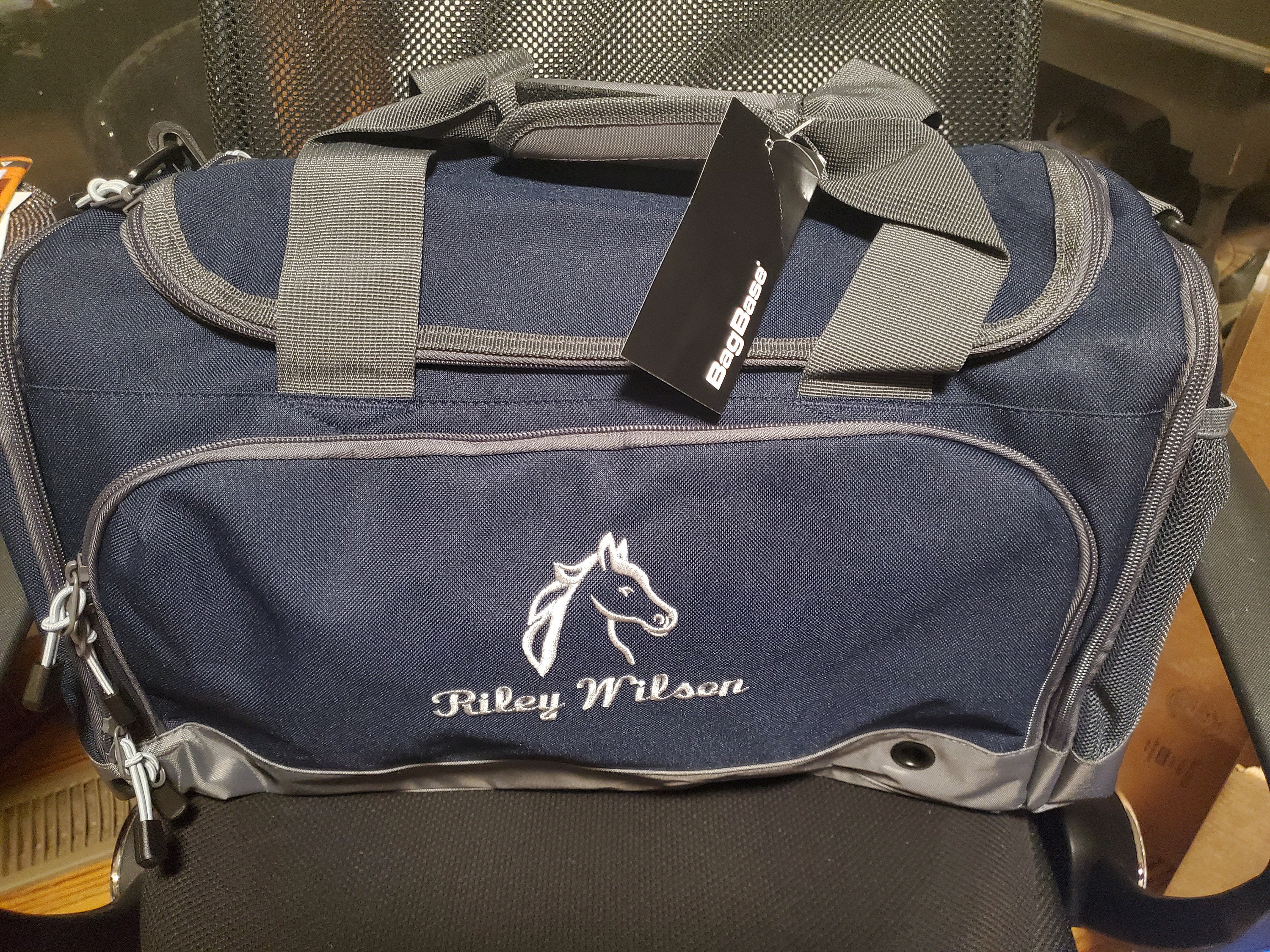1 Personalised Horse Riding Holdall Bag with Embroidered Horse Logo, Stable, Ranch Bag
