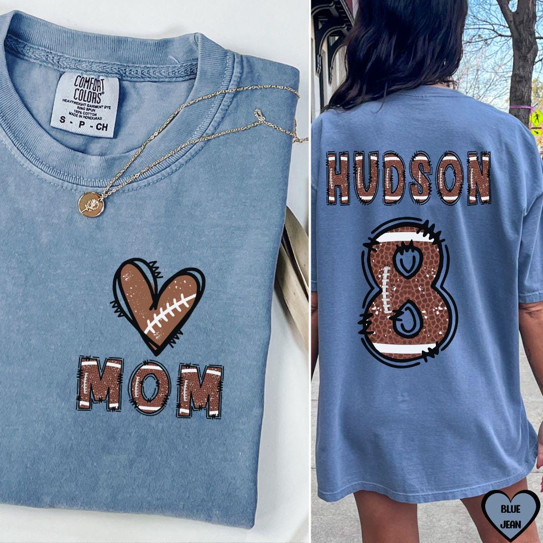 Football mom shirt comfort colors, Flag Football Season mama custom gift, Football kids name & jersey number, sport tee, Mothers day gift