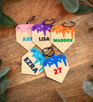 Baseball Bag Tag – Softball Bag Tag – Ice Cream Drip Home Plate – Personalized Bat or Backpack Tag – Custom Team Colors
