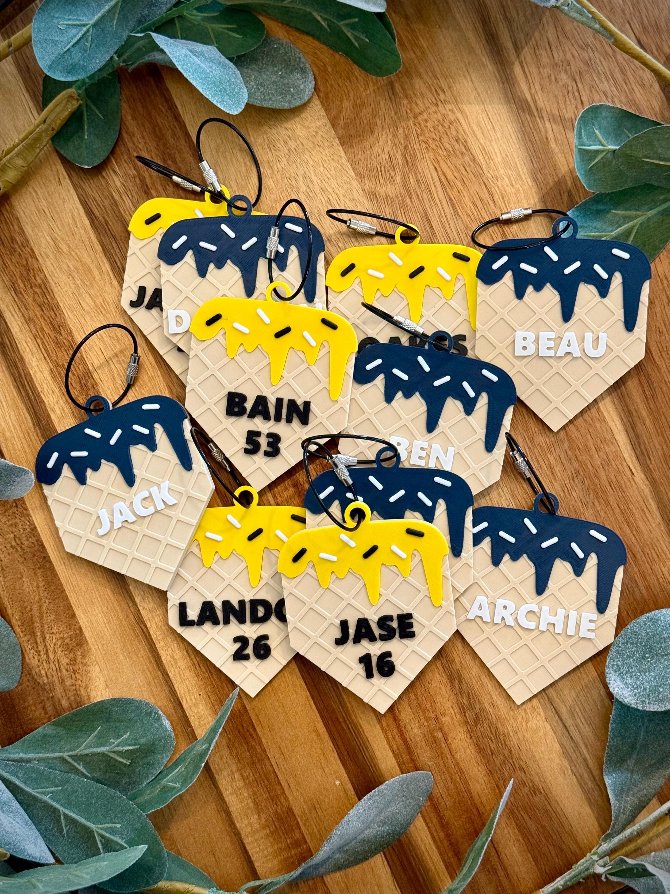 Baseball Bag Tag – Softball Bag Tag – Ice Cream Drip Home Plate – Personalized Bat or Backpack Tag – Custom Team Colors