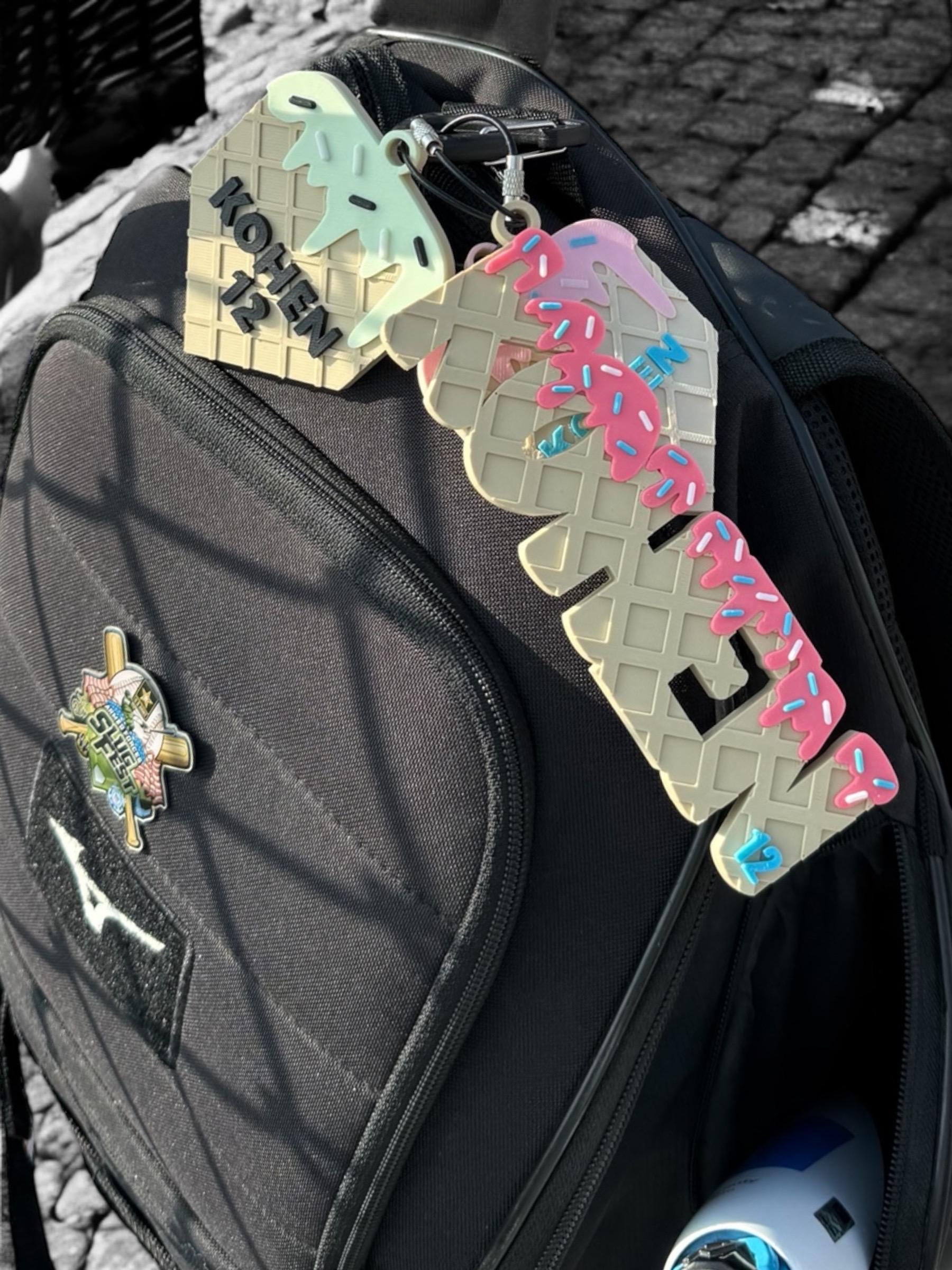 Baseball Bag Tag – Softball Bag Tag – Ice Cream Drip Home Plate – Personalized Bat or Backpack Tag – Custom Team Colors