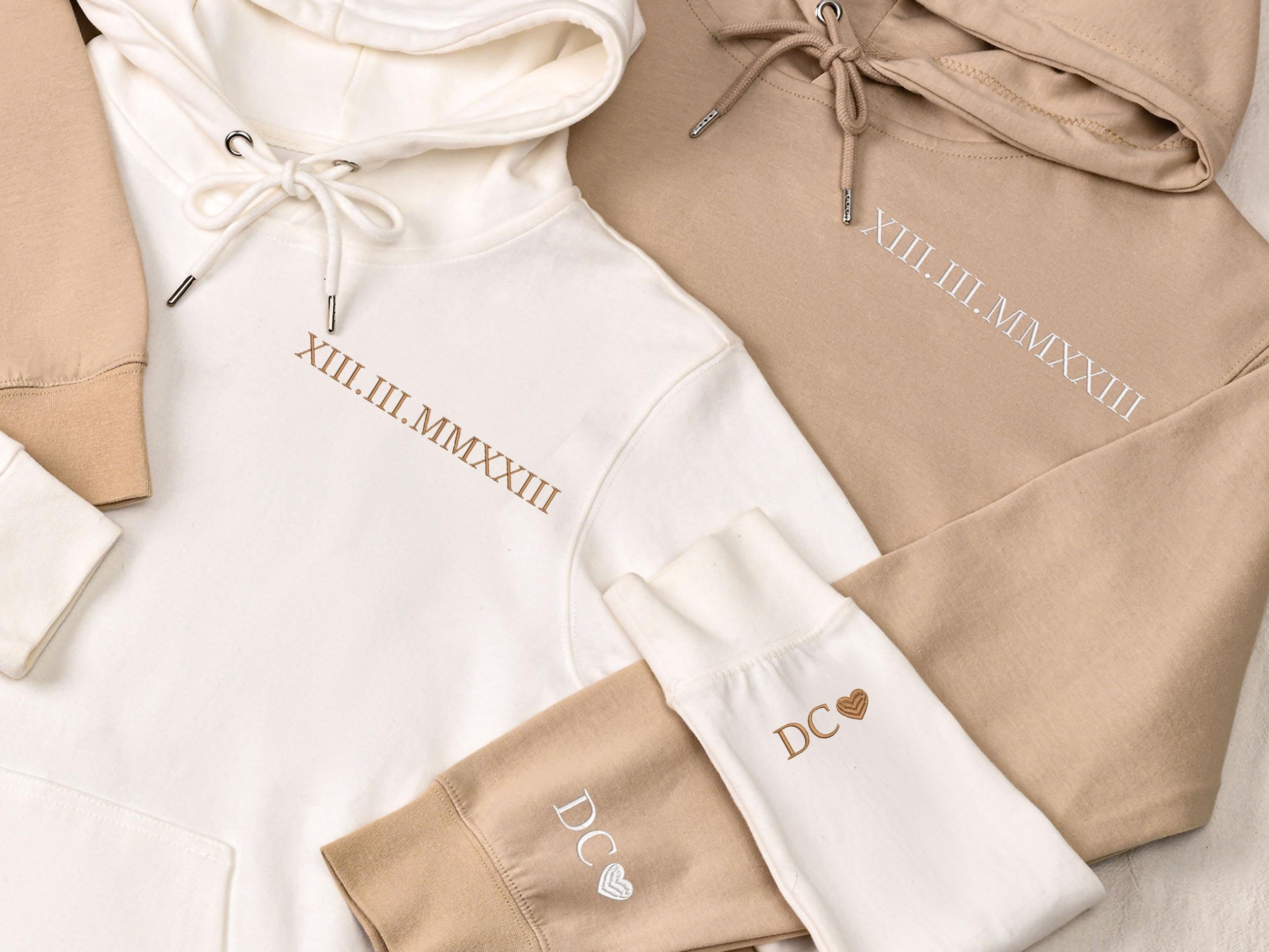 Personalized Embroidered Couple Matching Hoodie,Roman Numeral Hoodie,Engagements Gift ,Couple Hoodies GIft,Anniversary Gift,Hoodie with date