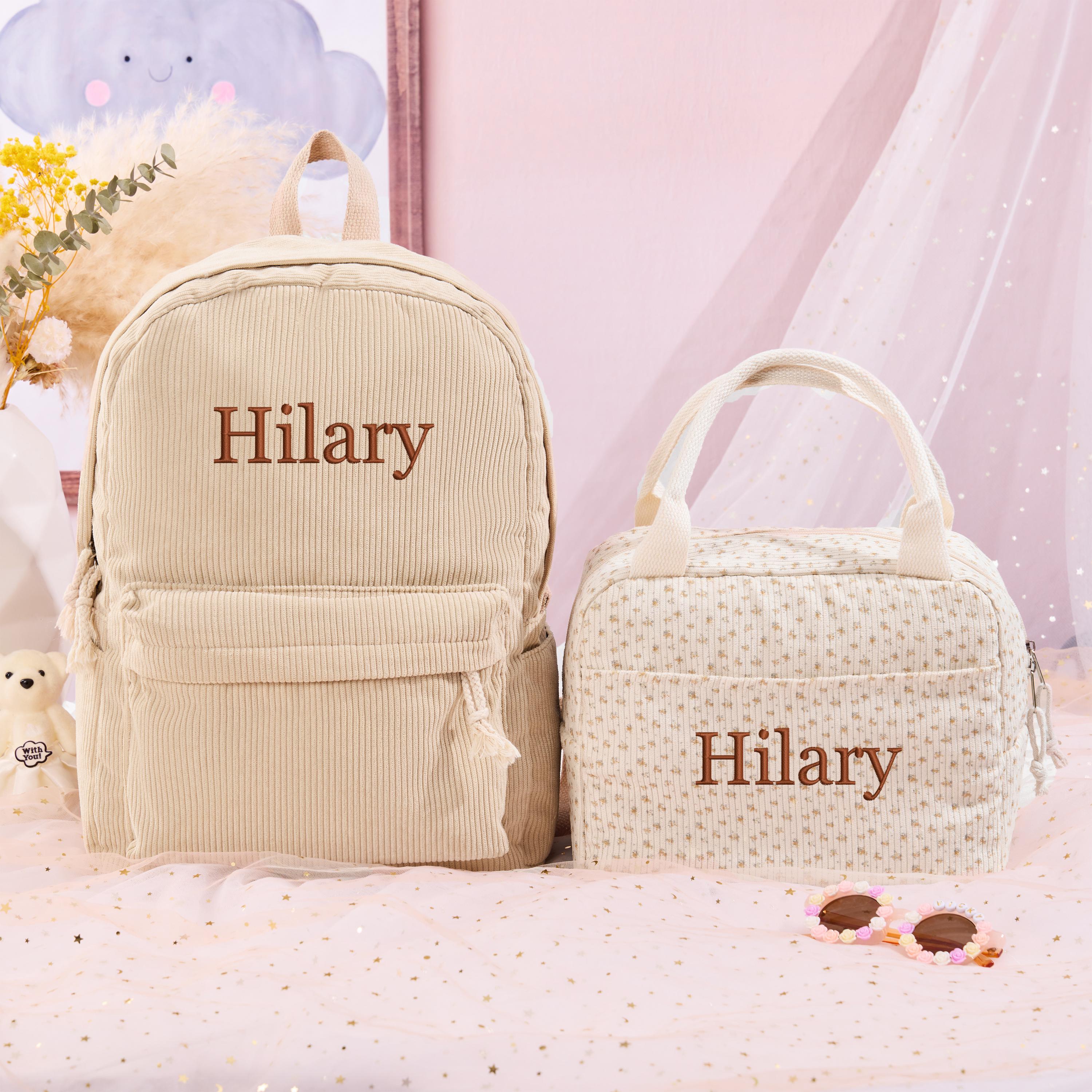 Personalized Lunch Box Bag Custom Lunch Box with Name Insulated cooler Back to School Gift Corduroy Backpack And Lunch Box Bag Birthday gift