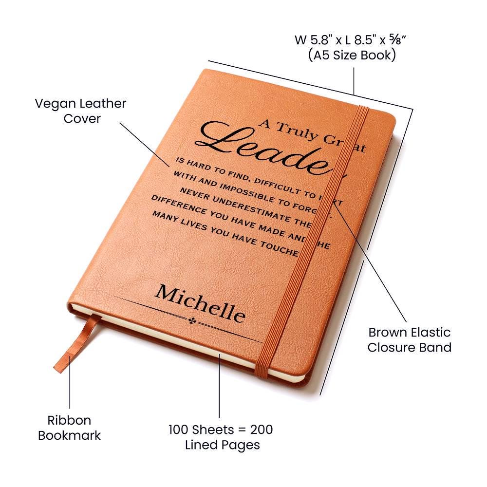 Personalized Leader Gift, Custom Leather Journal, Gift for a Team Leader, Coach, Employee Appreciation, Coworker Mentor, Boss, Teacher gifts