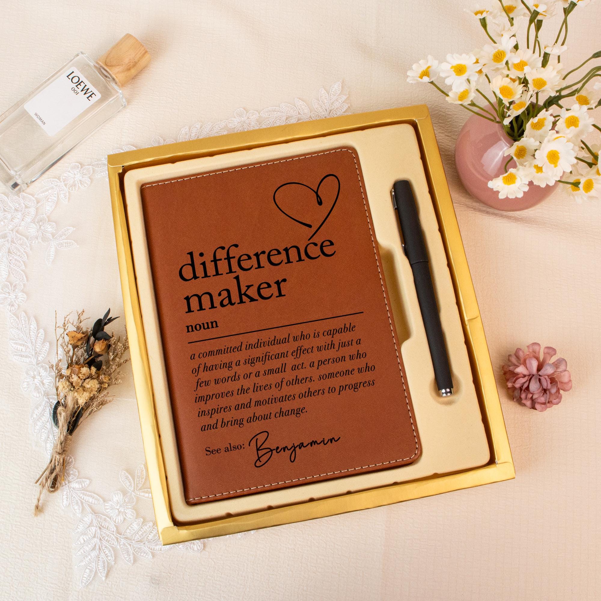 Difference Maker Journal, Custom Leather Journal, Mentor Gift, Difference Maker Definition Gift, Leader Present, Appreciation Gift