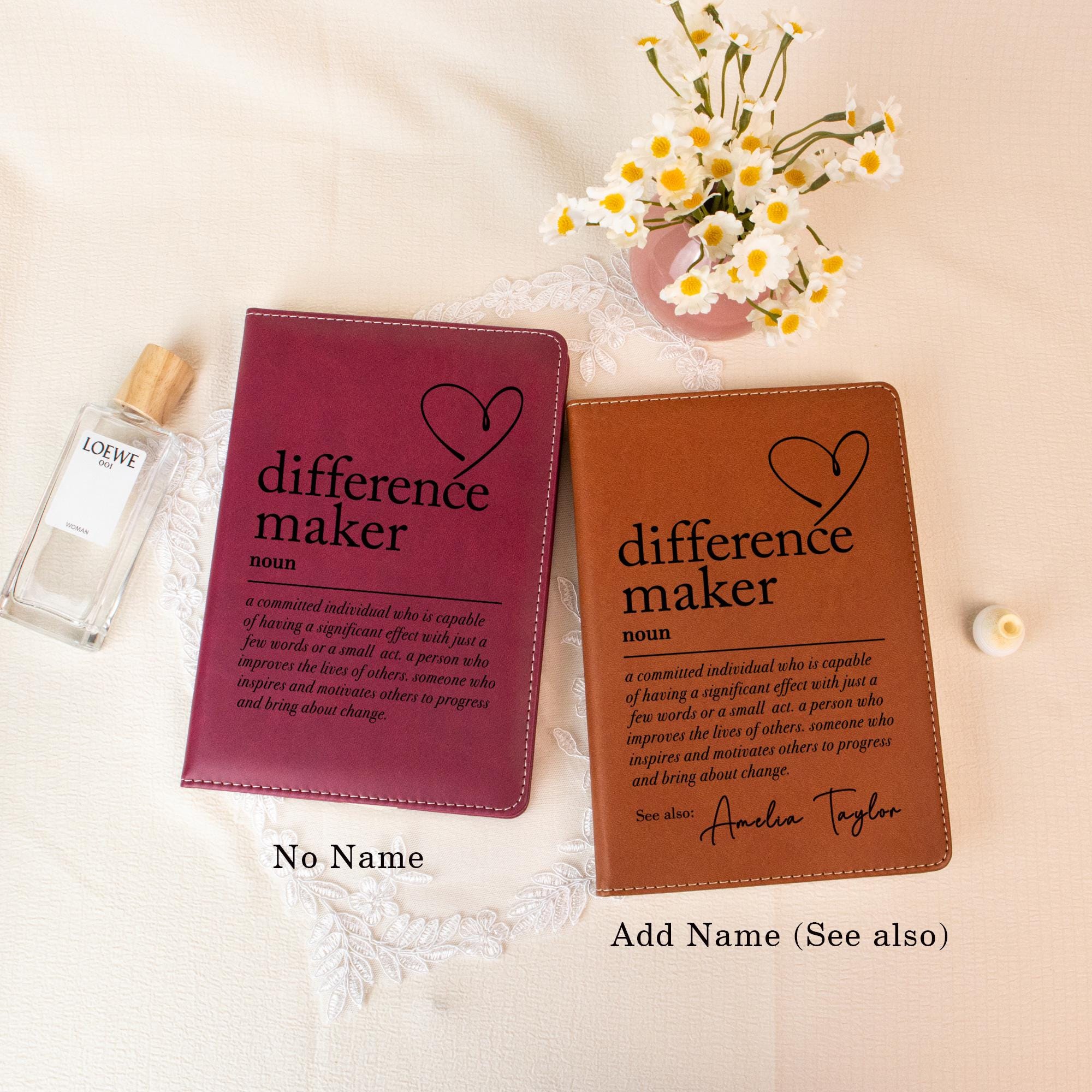 Difference Maker Journal, Custom Leather Journal, Mentor Gift, Difference Maker Definition Gift, Leader Present, Appreciation Gift