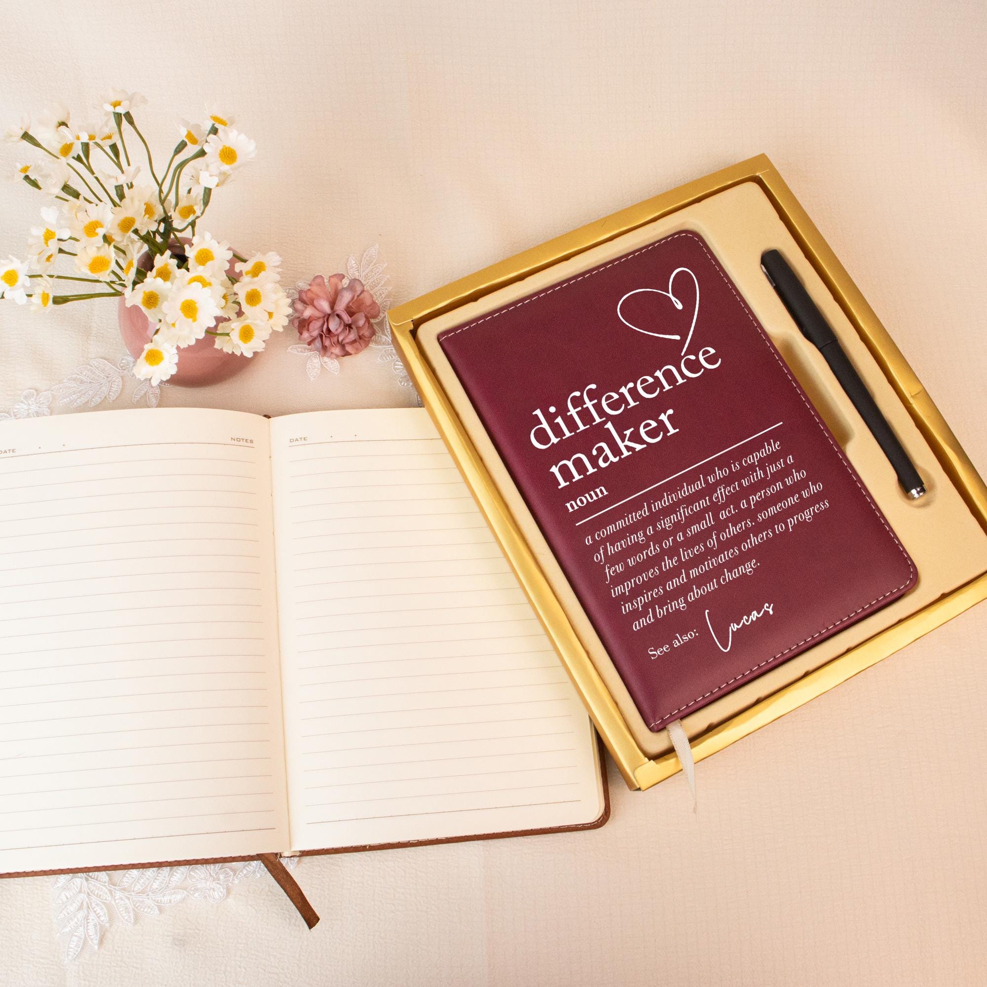 Difference Maker Journal, Custom Leather Journal, Mentor Gift, Difference Maker Definition Gift, Leader Present, Appreciation Gift