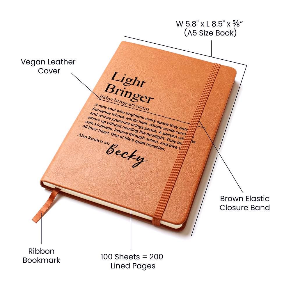 Personalized Vegan Leather Journal: Light Bringer Journal, Appreciation Gift