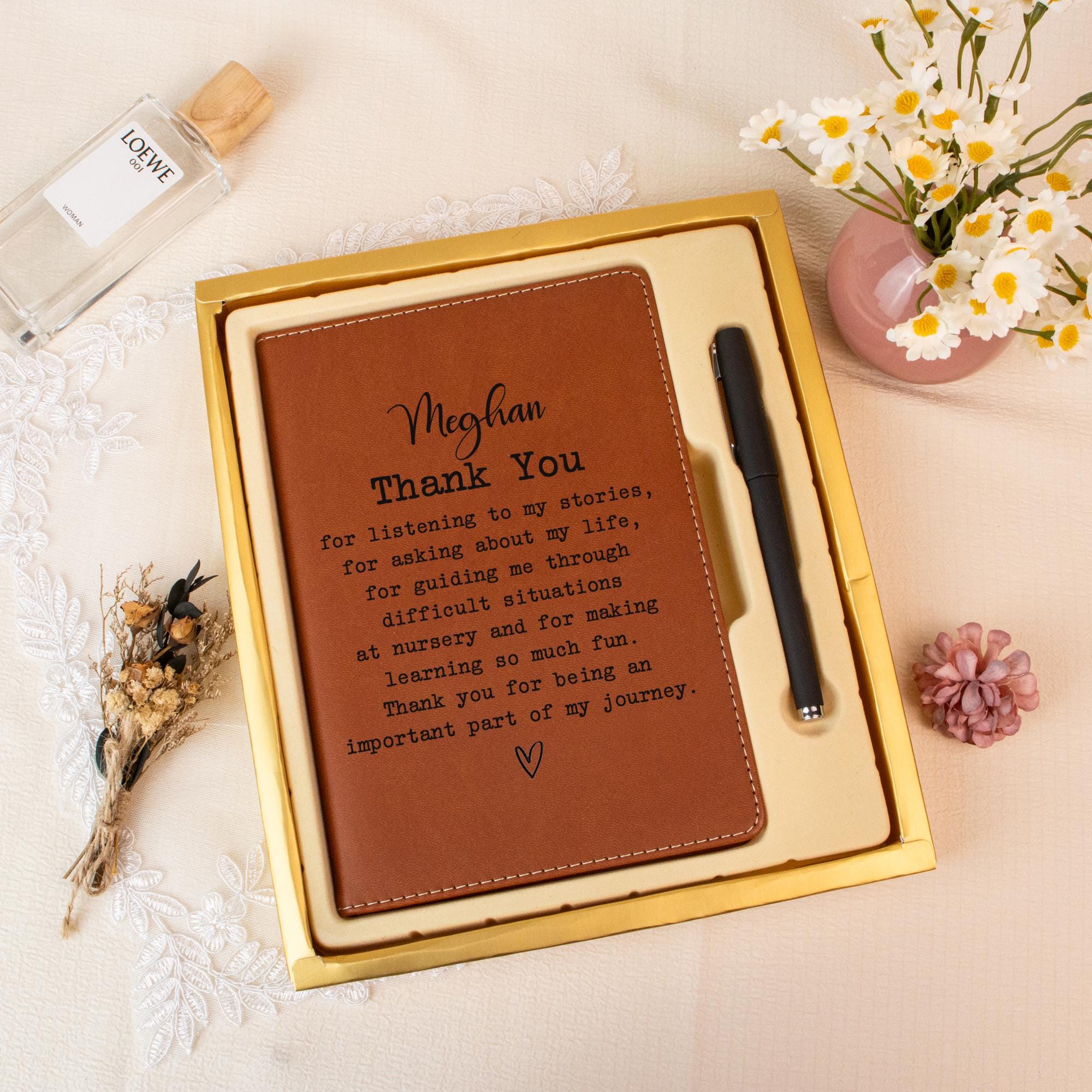 Personalized Teacher Journal, Custom Than You Journal, Appreciation Gift, Leather Journal for Professor, Mentor Gift, Thank You Gift