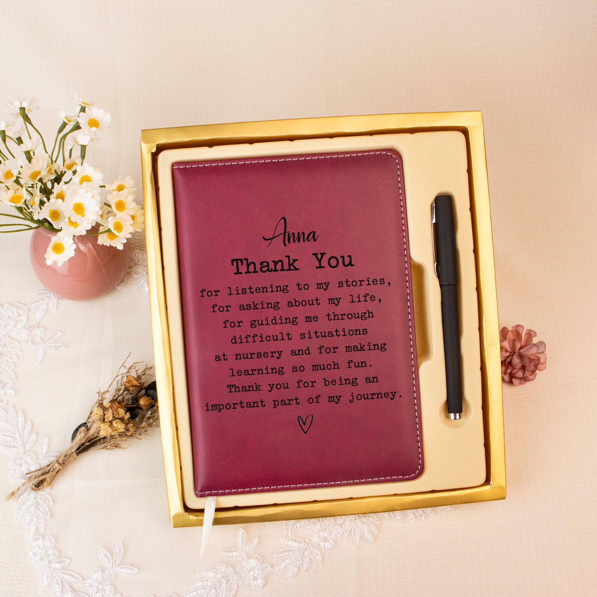 Personalized Teacher Journal, Custom Than You Journal, Appreciation Gift, Leather Journal for Professor, Mentor Gift, Thank You Gift