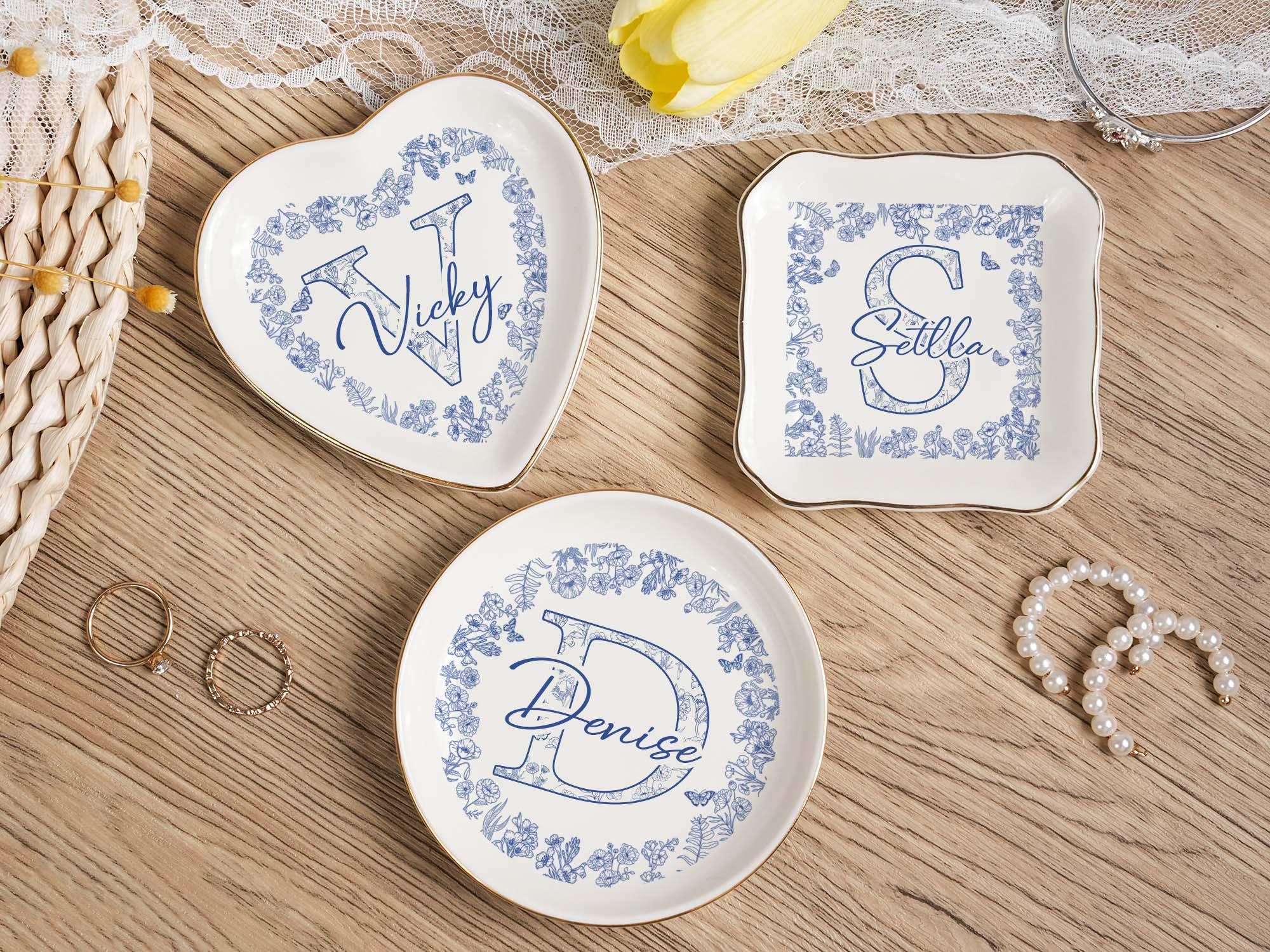 Custom Locked Ring Dish,Personalized Wedding Gift for Couple，Blue Bow Toile Ring Dish,Girly Jewelry Dish, Gift for Her,Engagement Gift,