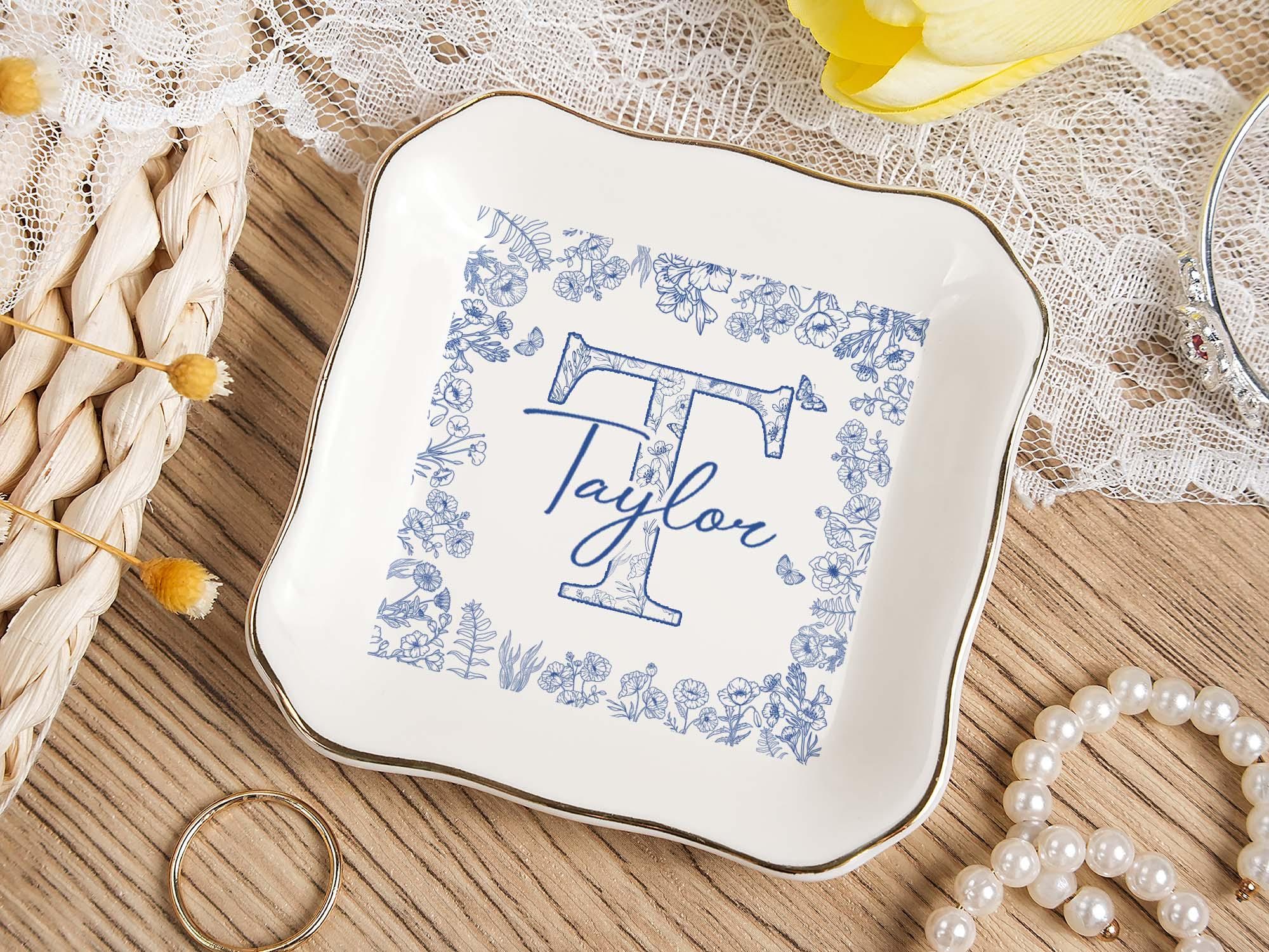 Custom Locked Ring Dish,Personalized Wedding Gift for Couple，Blue Bow Toile Ring Dish,Girly Jewelry Dish, Gift for Her,Engagement Gift,