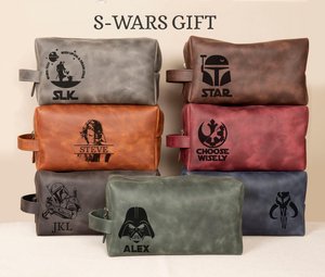 Personalized S Wars Inspired Leather DoppKit Bag, Engraved Mens Toiletry Bag, Star W Lover Wedding Gift, Fathers Day Gift for Husband Him