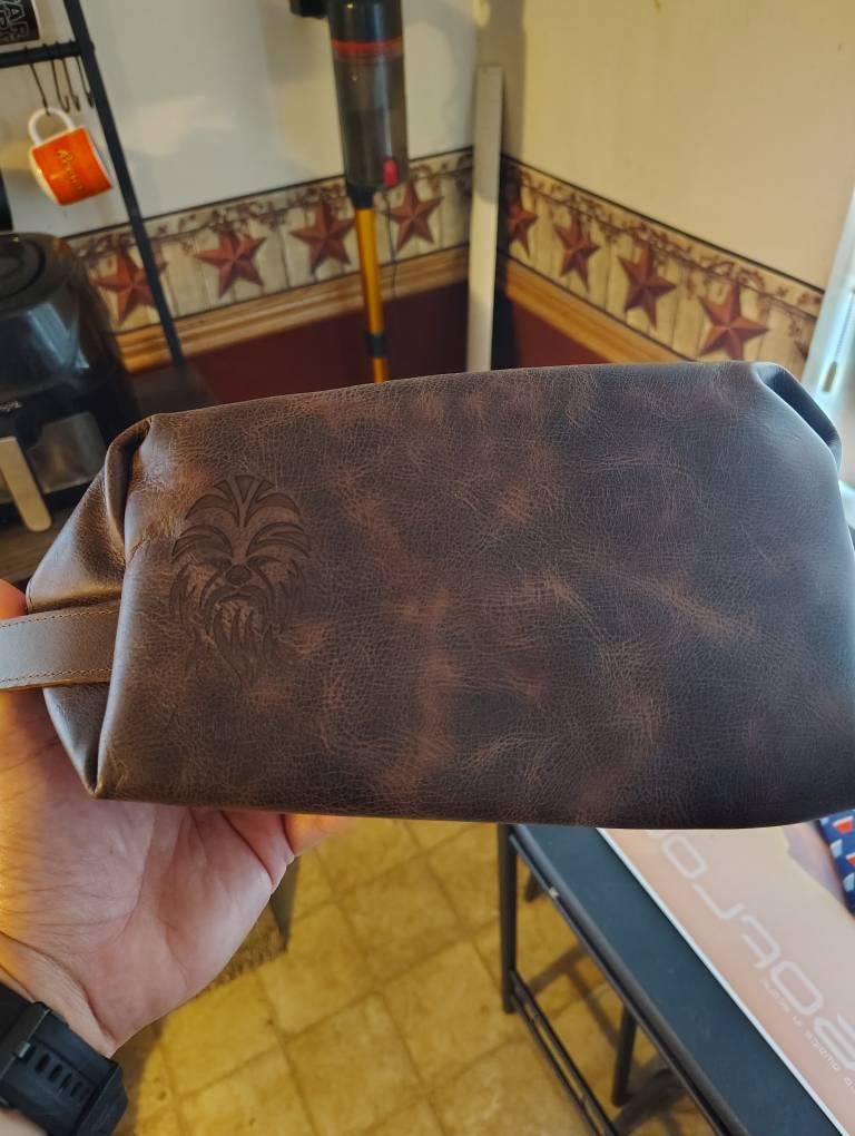 Personalized S Wars Inspired Leather DoppKit Bag, Engraved Mens Toiletry Bag, Star W Lover Wedding Gift, Fathers Day Gift for Husband Him