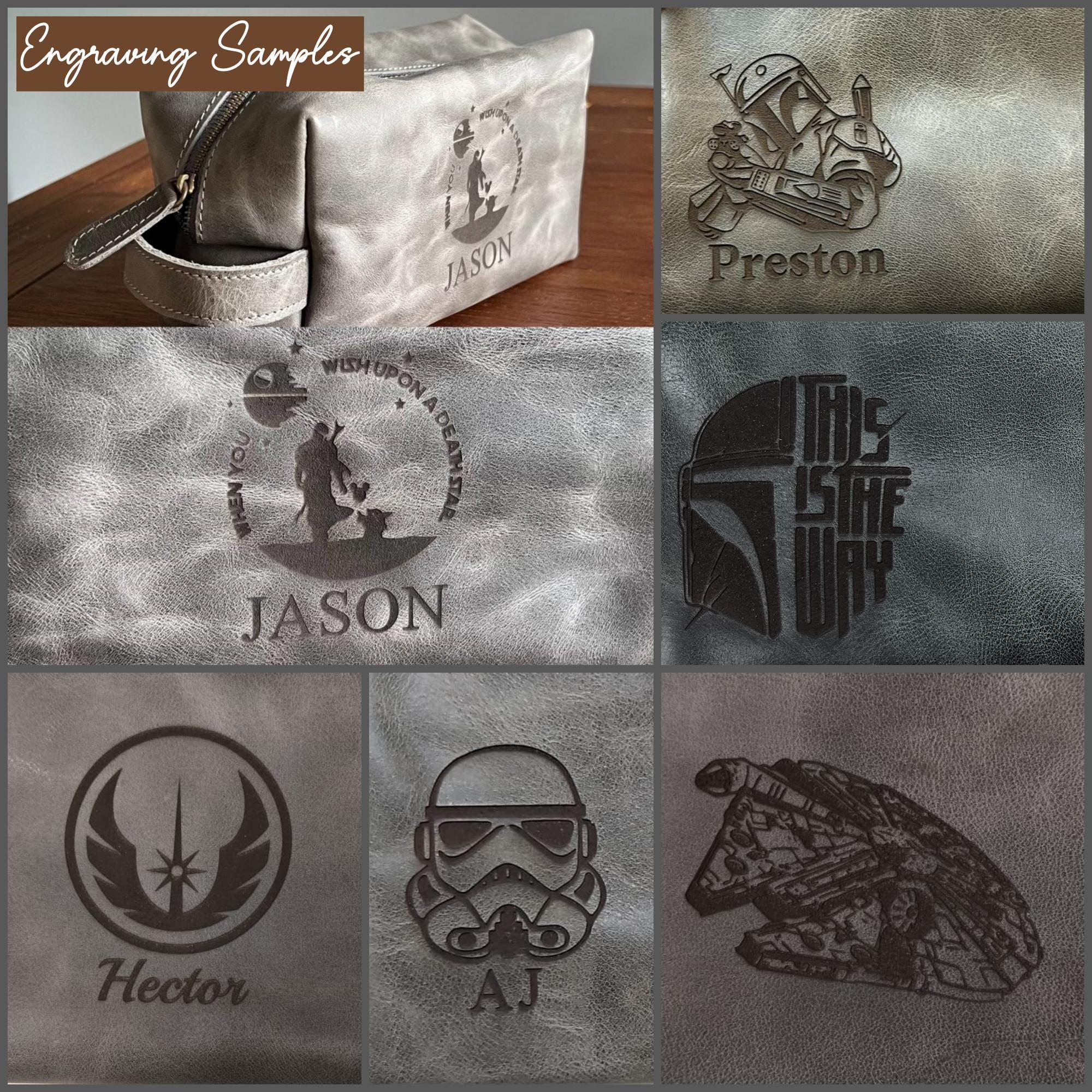 Personalized S Wars Inspired Leather DoppKit Bag, Engraved Mens Toiletry Bag, Star W Lover Wedding Gift, Fathers Day Gift for Husband Him