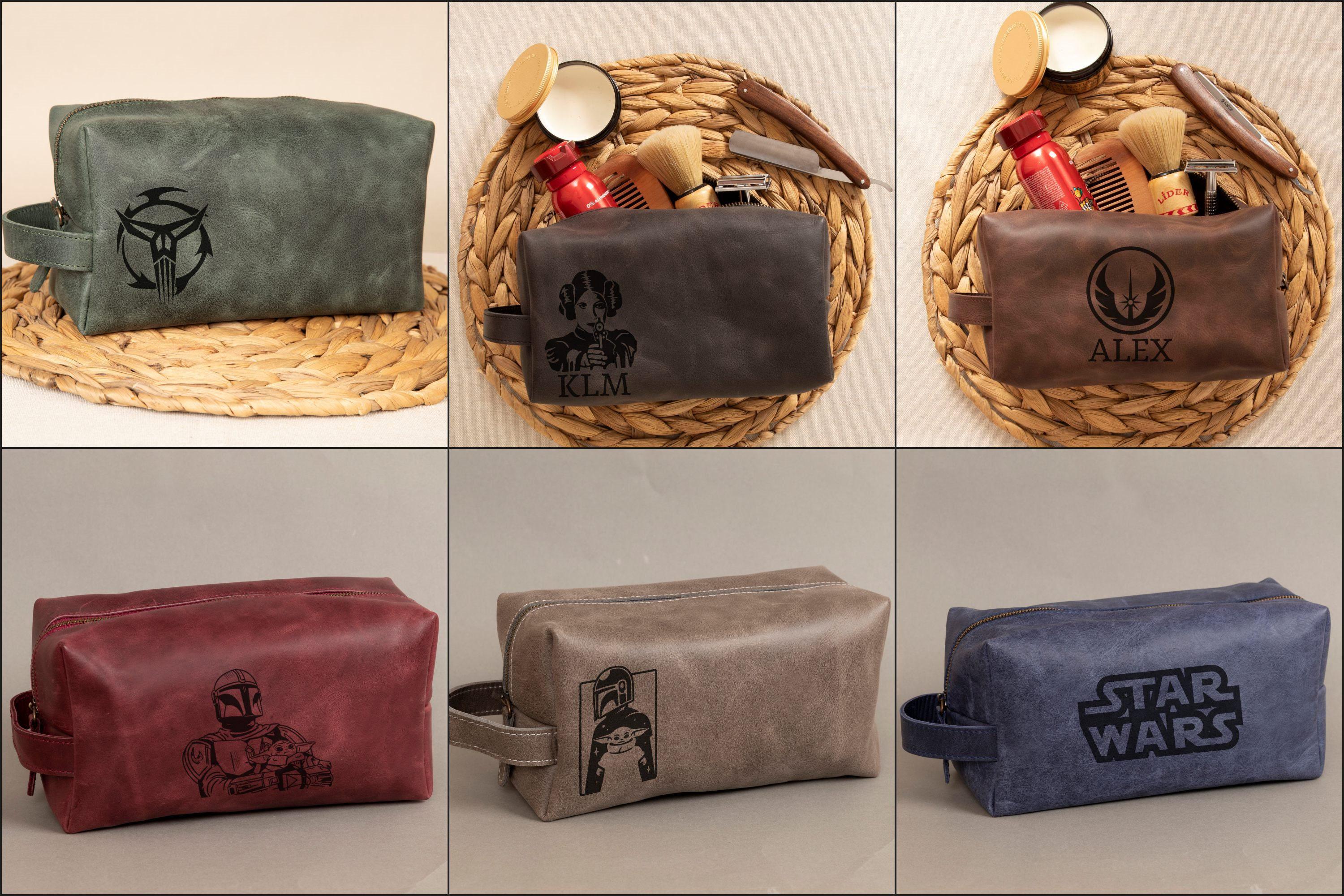 Personalized S Wars Inspired Leather DoppKit Bag, Engraved Mens Toiletry Bag, Star W Lover Wedding Gift, Fathers Day Gift for Husband Him
