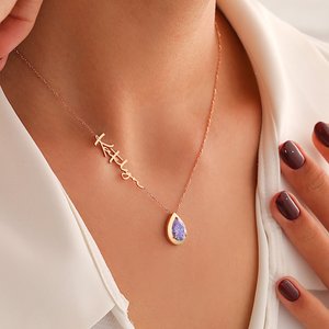 Handmade Alexandrite Birthstone Necklace, Personalized June Birthstone Name Necklace, Anniversary Gifts for Wife, Christmas Gift for Her