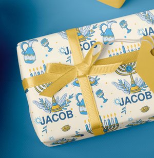 Personalized Hanukkah Gift Wrap | Menorah Holiday Wrapping Paper | Star of David Gift Wrap |  Custom Hanukkah Wrapping Paper with Name