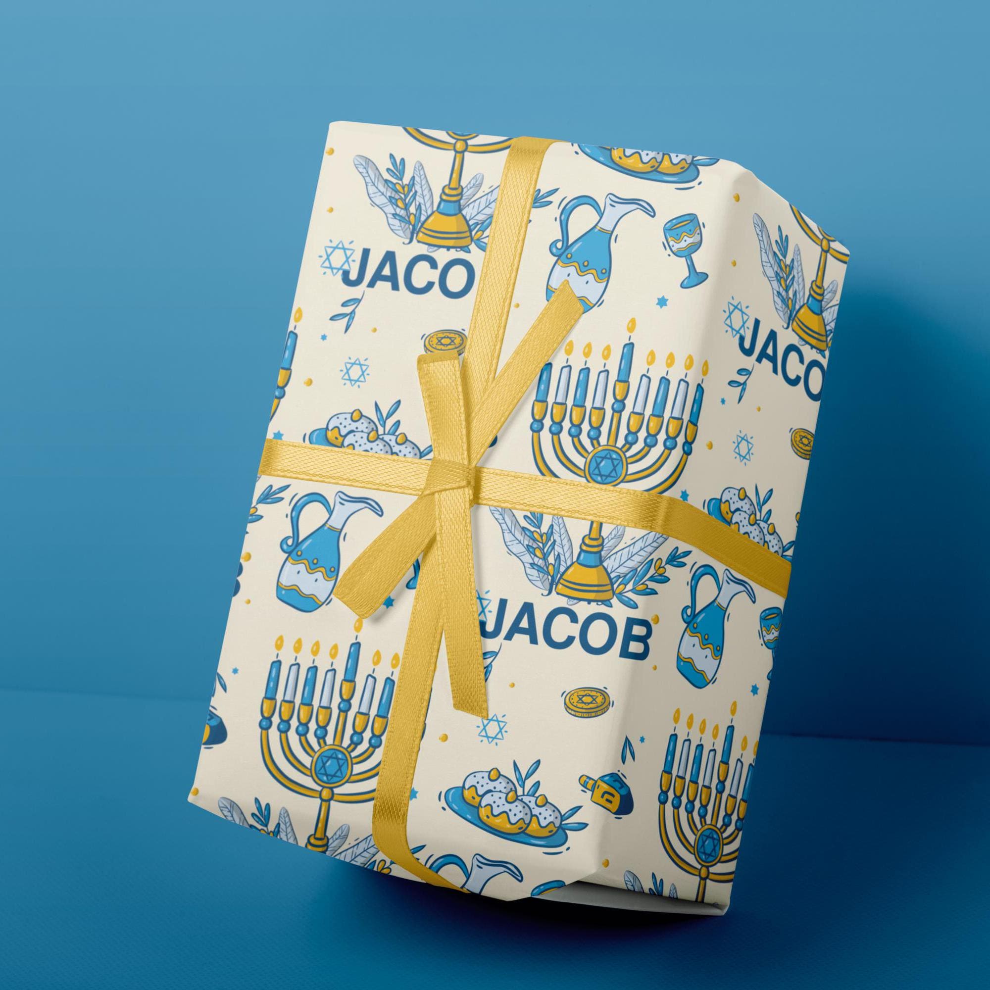 Personalized Hanukkah Gift Wrap | Menorah Holiday Wrapping Paper | Star of David Gift Wrap |  Custom Hanukkah Wrapping Paper with Name