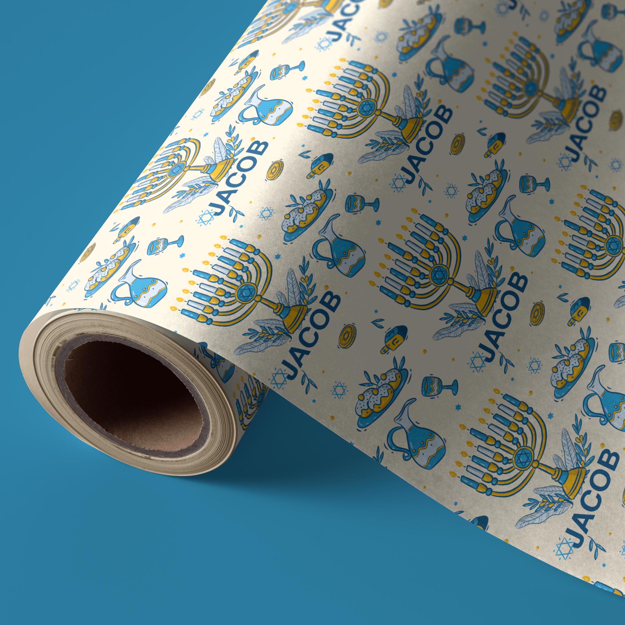 Personalized Hanukkah Gift Wrap | Menorah Holiday Wrapping Paper | Star of David Gift Wrap |  Custom Hanukkah Wrapping Paper with Name