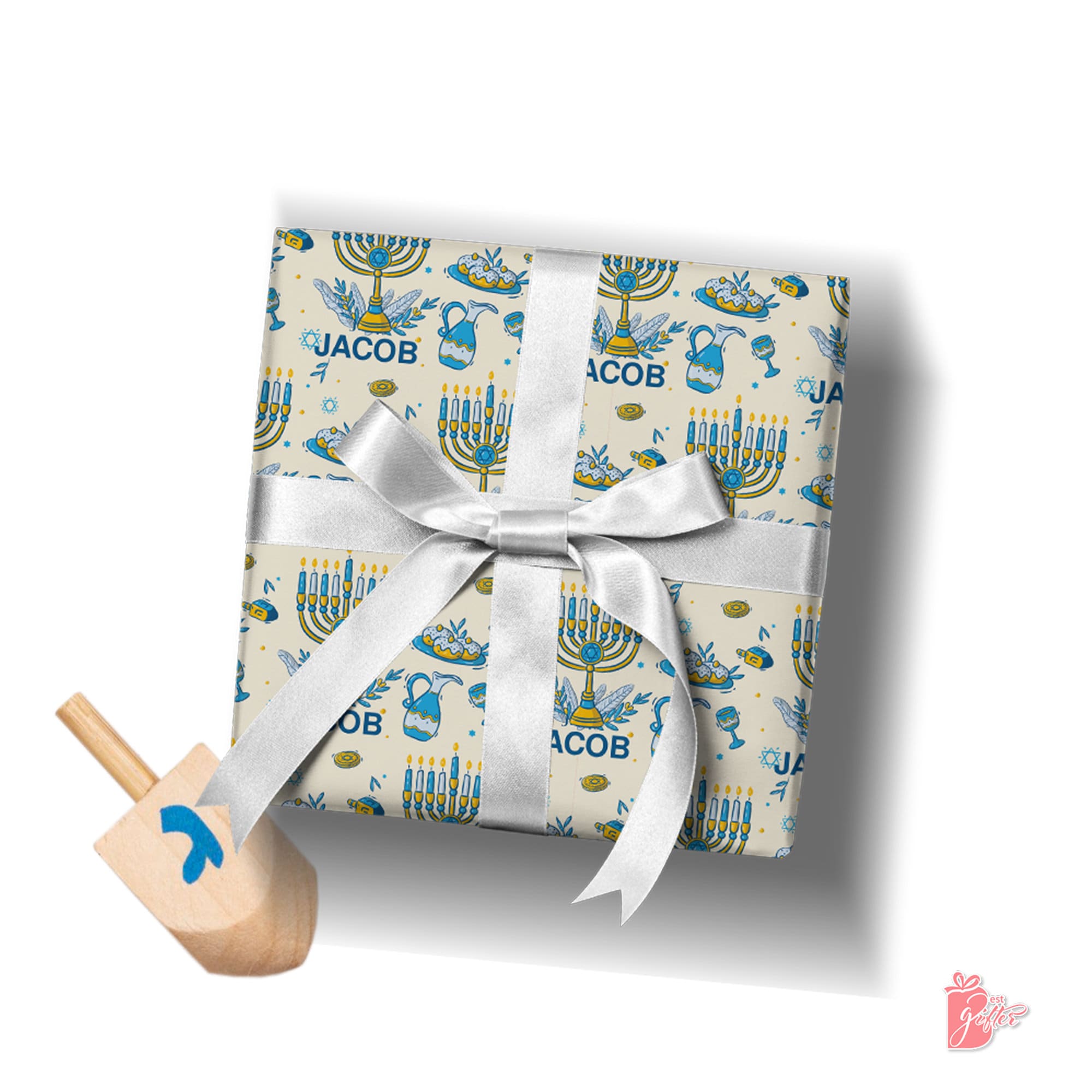 Personalized Hanukkah Gift Wrap | Menorah Holiday Wrapping Paper | Star of David Gift Wrap |  Custom Hanukkah Wrapping Paper with Name