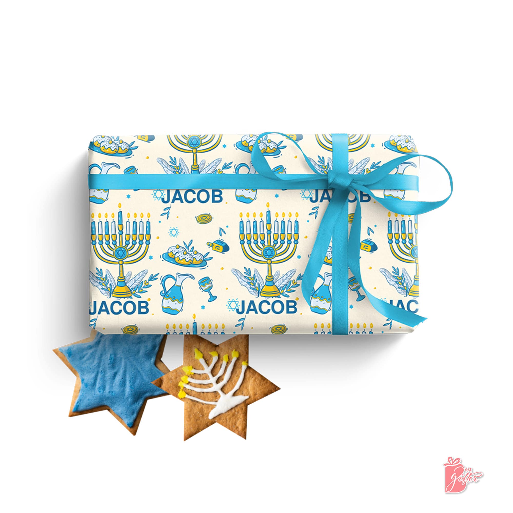 Personalized Hanukkah Gift Wrap | Menorah Holiday Wrapping Paper | Star of David Gift Wrap |  Custom Hanukkah Wrapping Paper with Name
