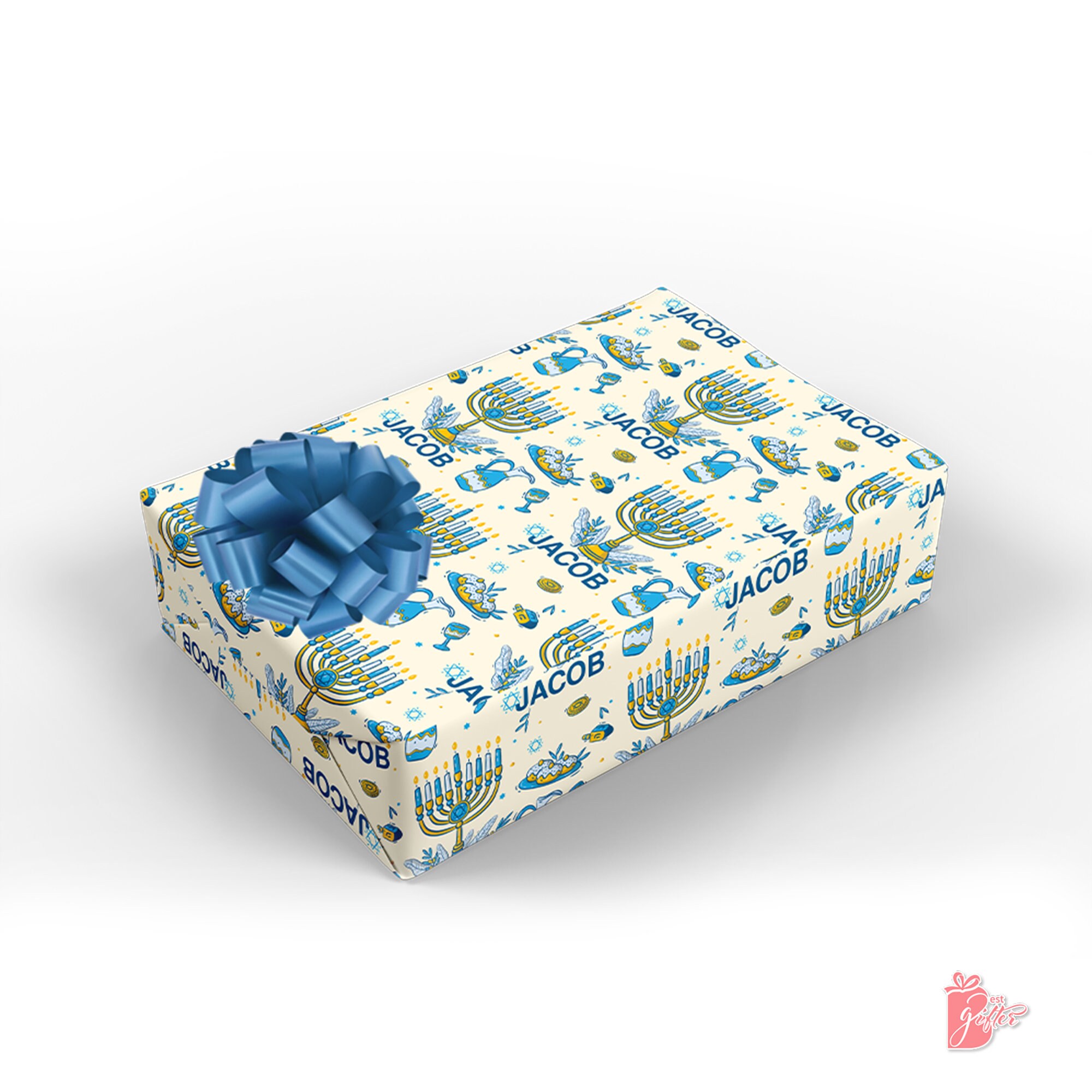 Personalized Hanukkah Gift Wrap | Menorah Holiday Wrapping Paper | Star of David Gift Wrap |  Custom Hanukkah Wrapping Paper with Name