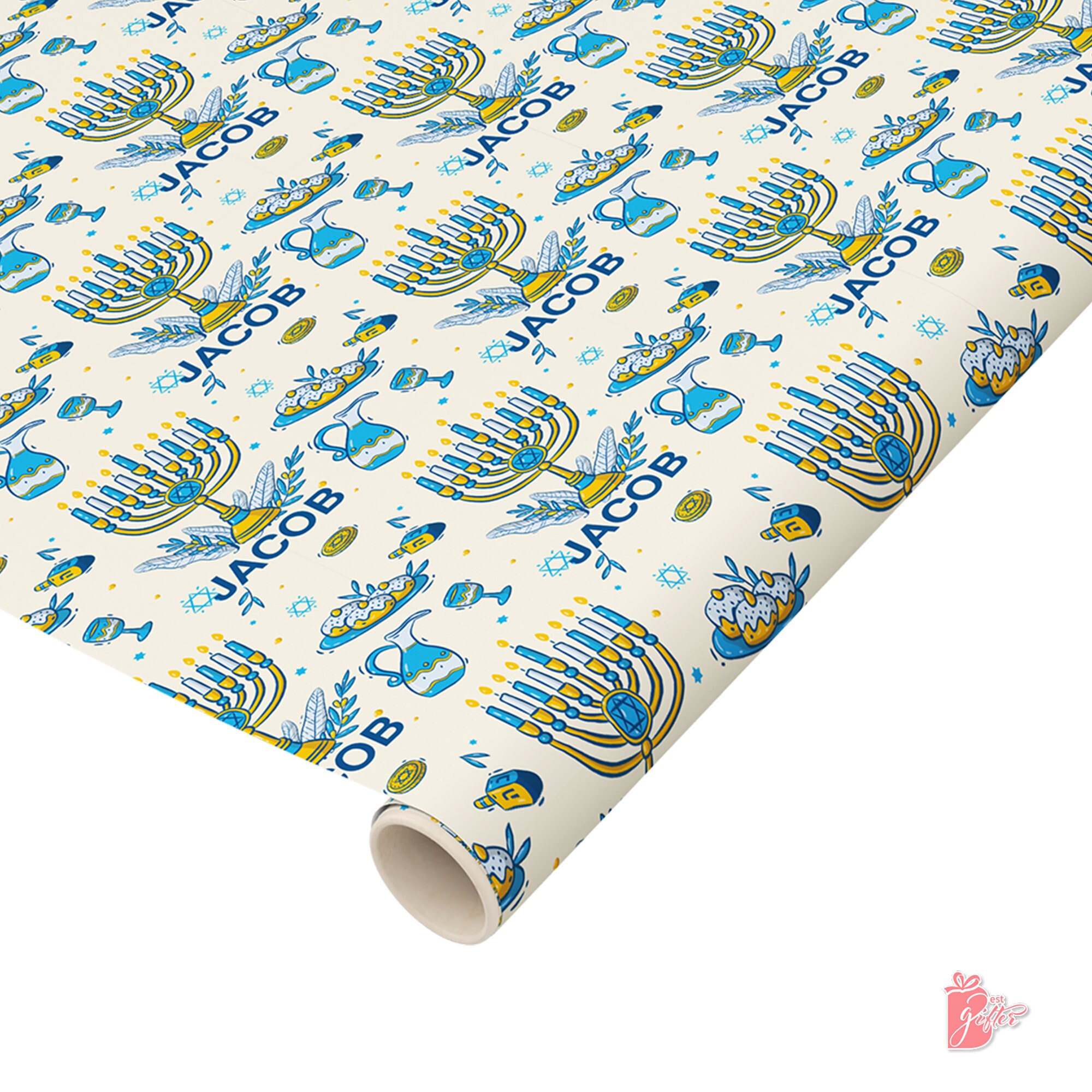 Personalized Hanukkah Gift Wrap | Menorah Holiday Wrapping Paper | Star of David Gift Wrap |  Custom Hanukkah Wrapping Paper with Name