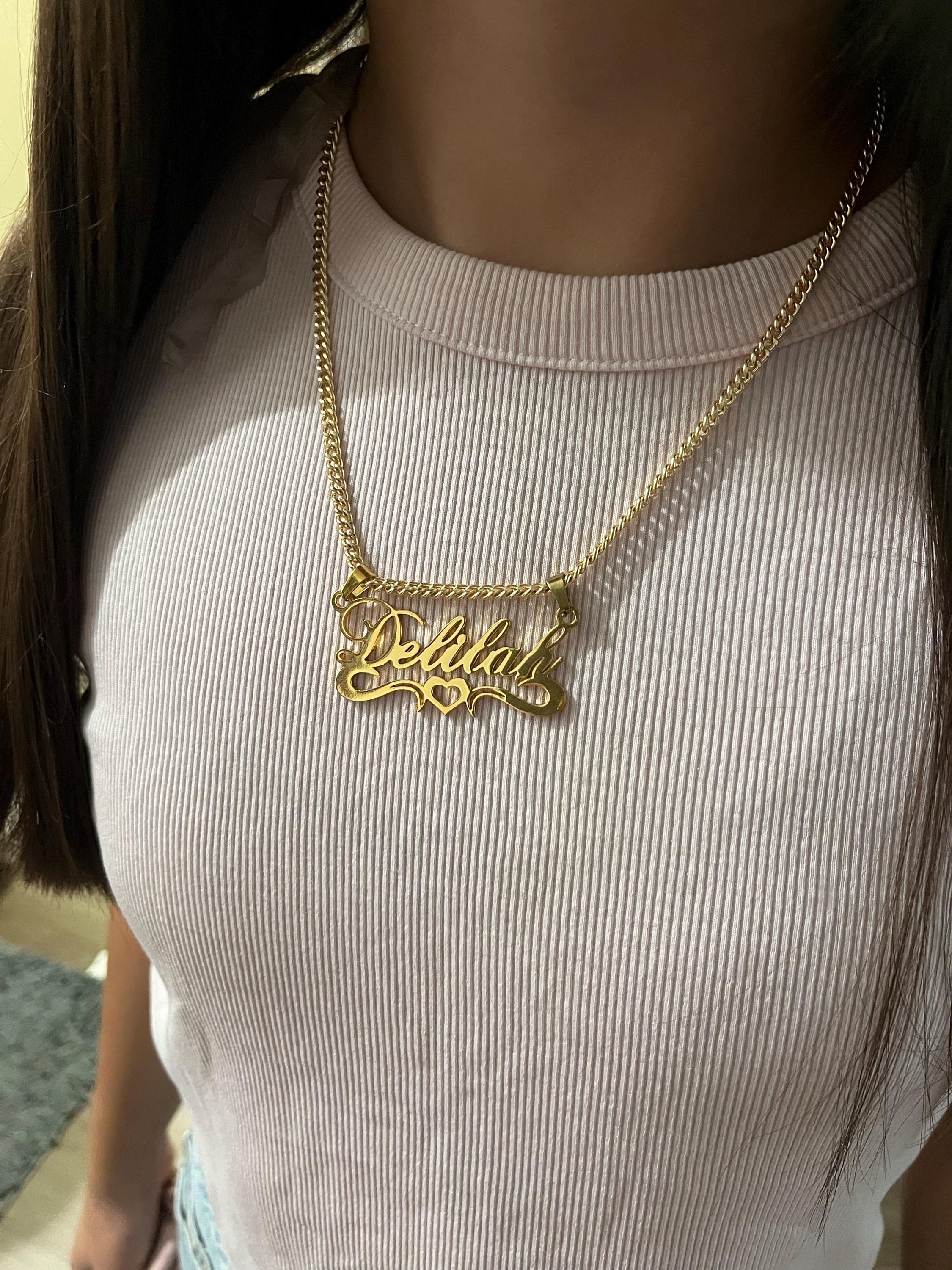14K Gold Filled Name Name Necklace, Custom Name Necklace, Cuban Name Necklace, Nameplate Necklace, Personalized Necklace Women