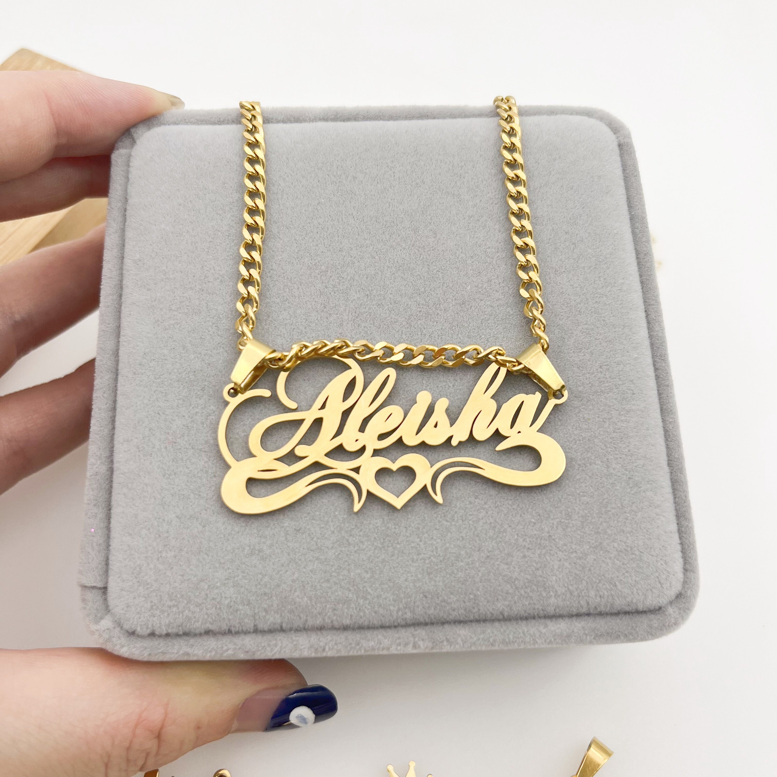 14K Gold Filled Name Name Necklace, Custom Name Necklace, Cuban Name Necklace, Nameplate Necklace, Personalized Necklace Women