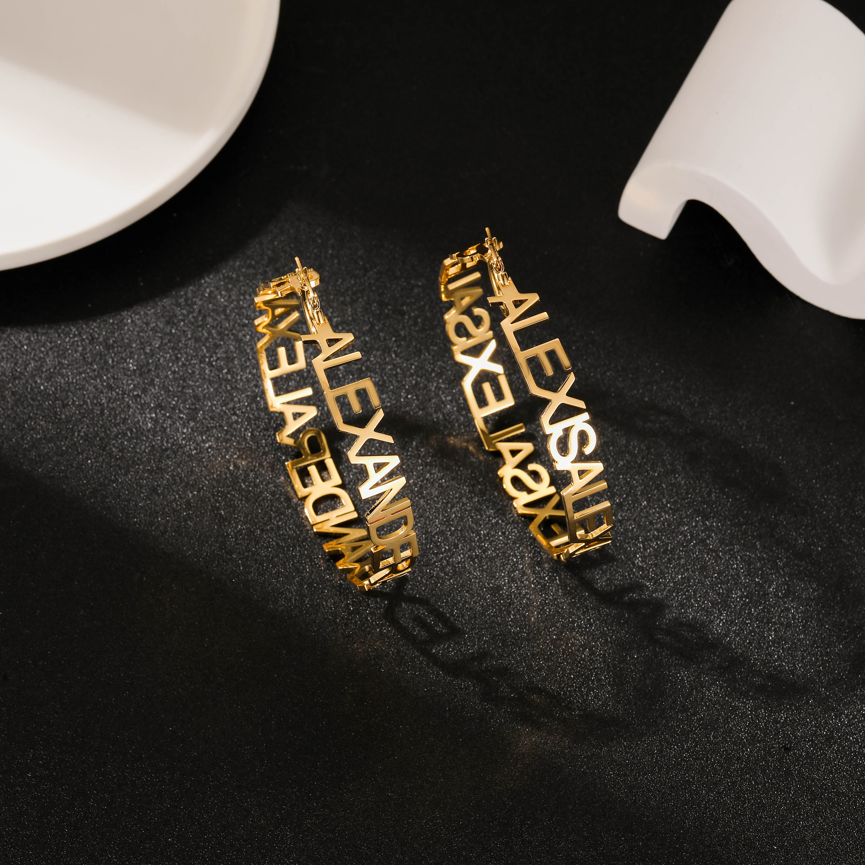 Custom Name Hoop Earrings: 18K Gold Personalized Letter Earrings, Women Minimalist Jewelry