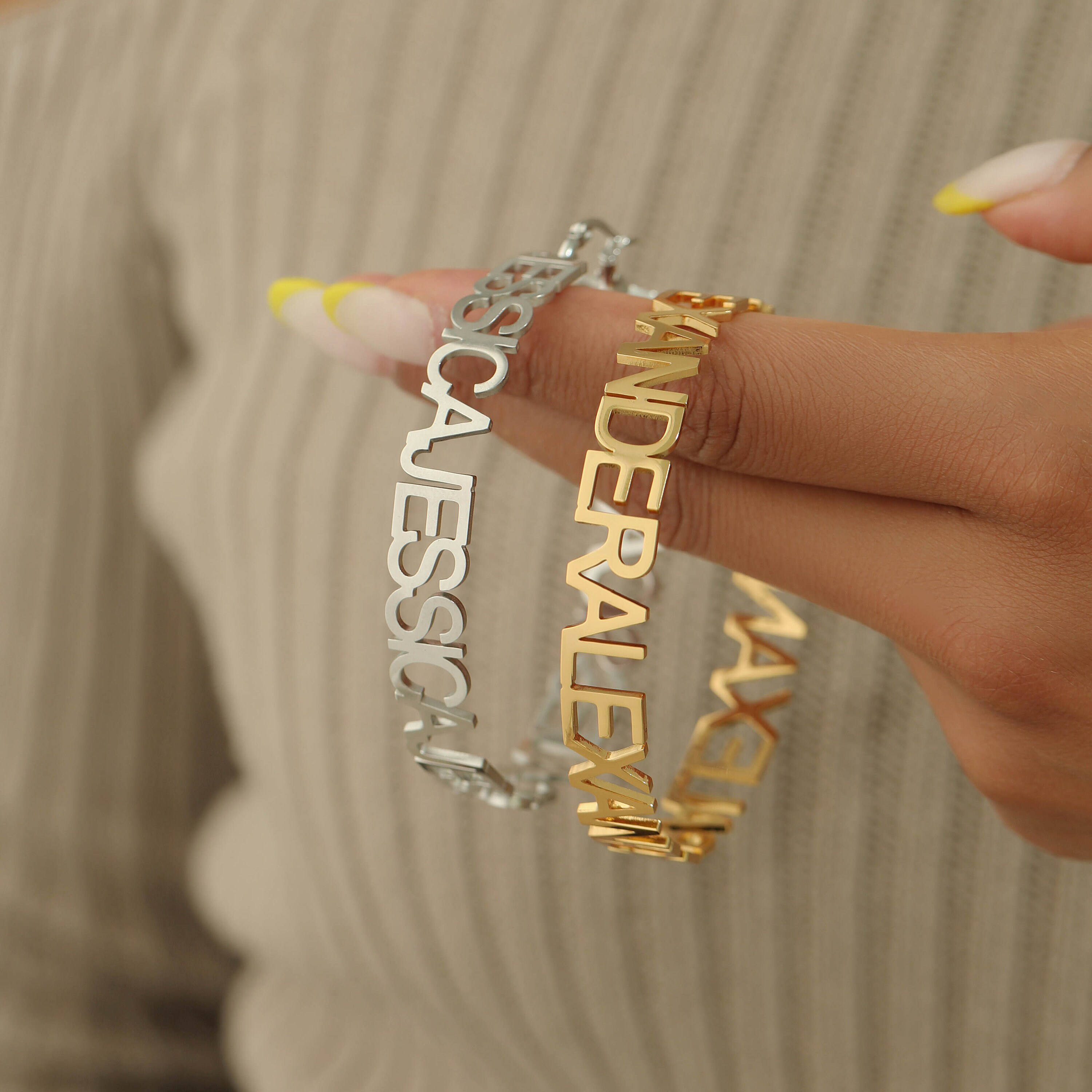 Custom Name Hoop Earrings: 18K Gold Personalized Letter Earrings, Women Minimalist Jewelry