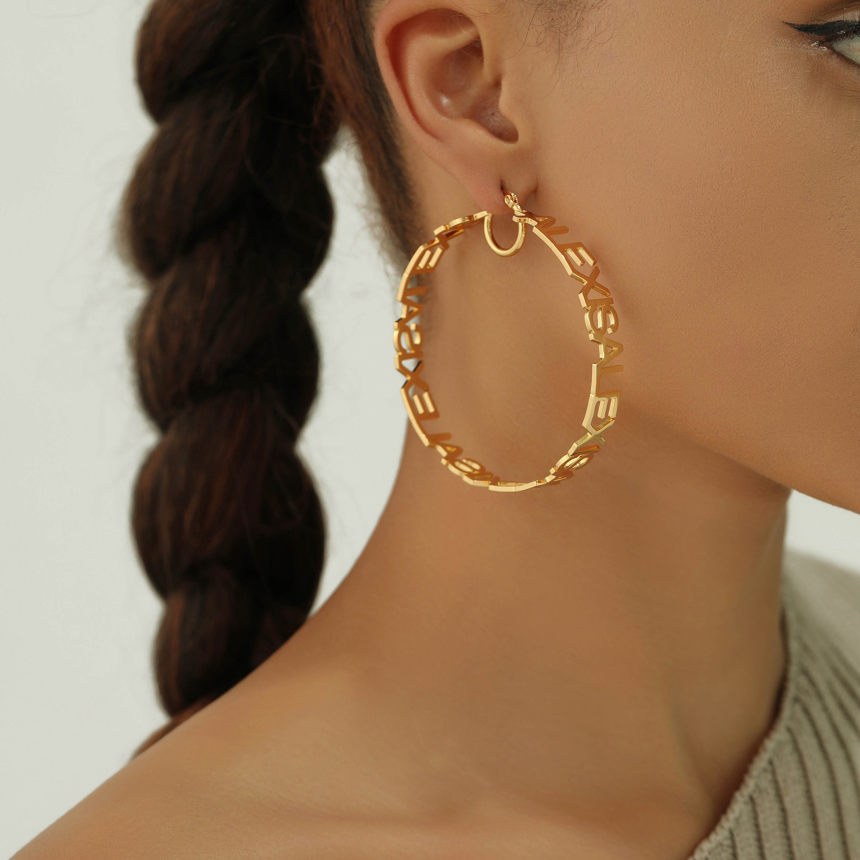 Custom Name Hoop Earrings: 18K Gold Personalized Letter Earrings, Women Minimalist Jewelry