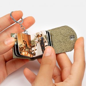 Personalized Leather Photo Album Keychain, Custom Memorial Keyring, Christmas Gift, Anniversary Gifts, Couples Gift, Gift for Her