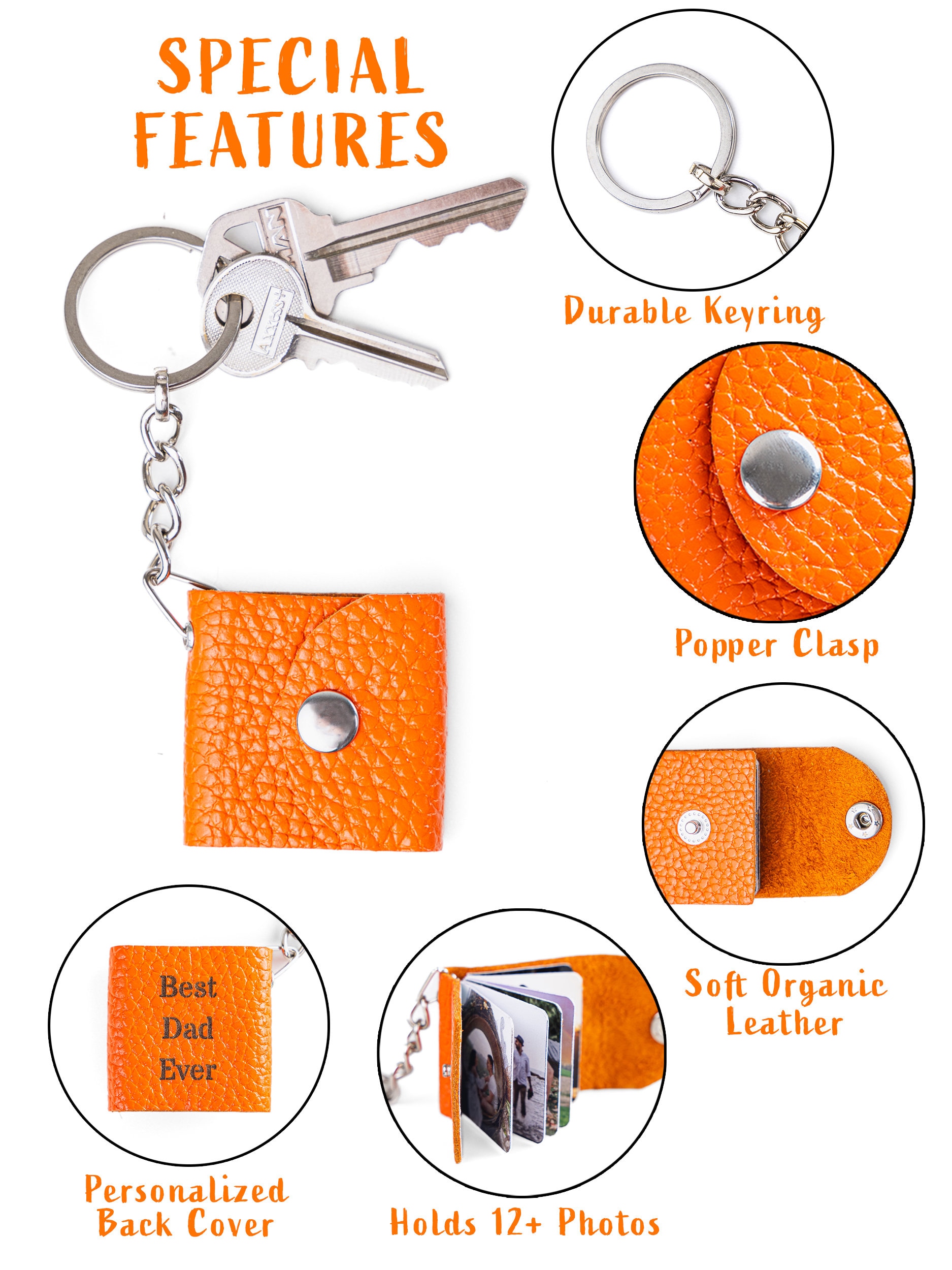 Personalized Leather Photo Album Keychain, Custom Memorial Keyring, Christmas Gift, Anniversary Gifts, Couples Gift, Gift for Her