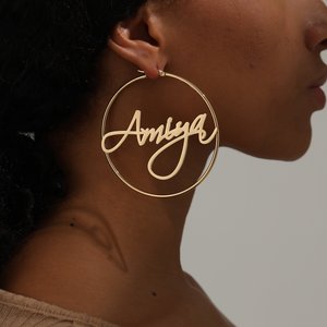 Custom Name Hoop Earrings: Personalized Minimalist Hoops Gold, Handwritten Name, Women Jewelry Gift